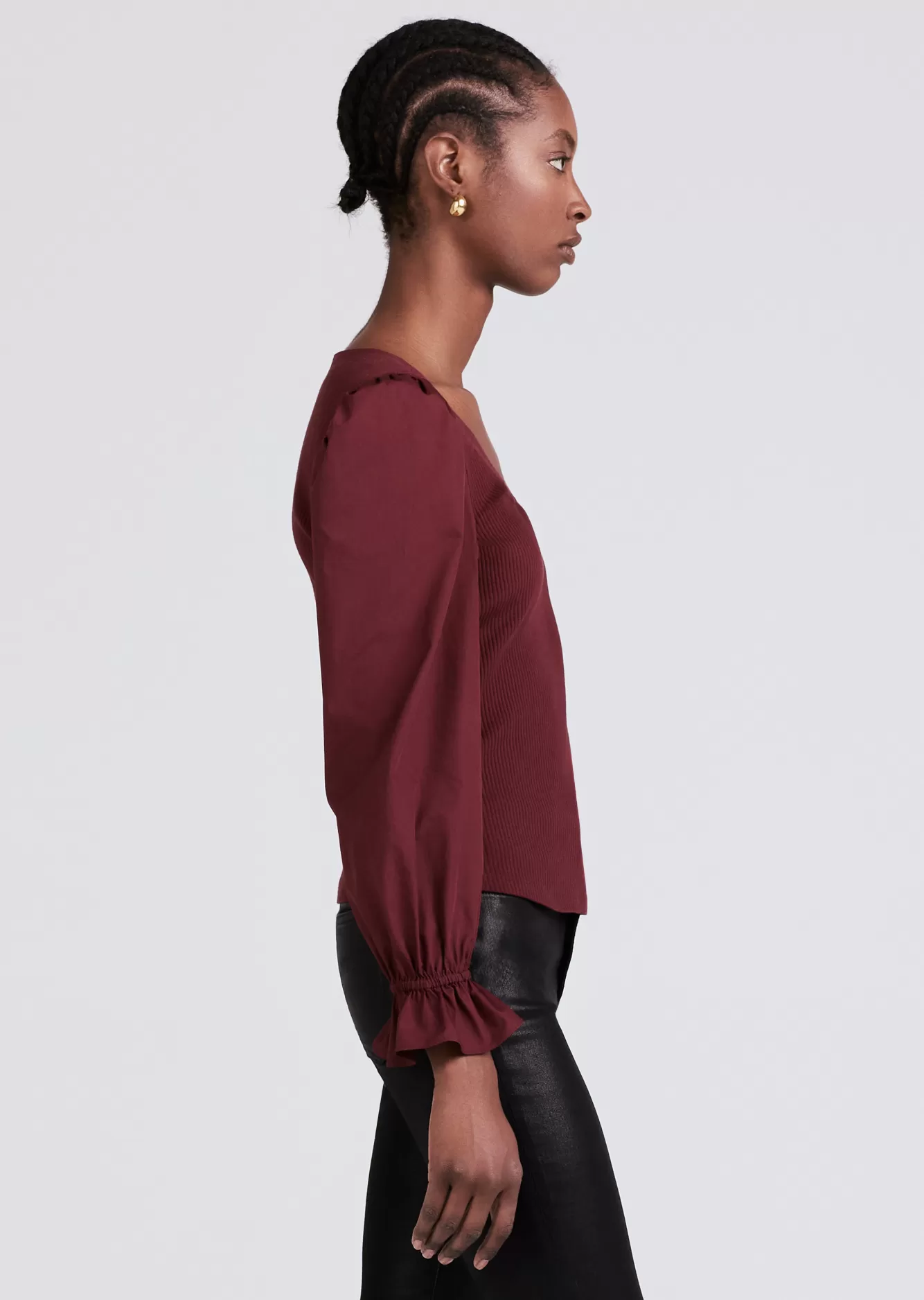 Derek Lam Aishah Scoop Neck Long Sleeve Ribbed Top Burgundy Shop