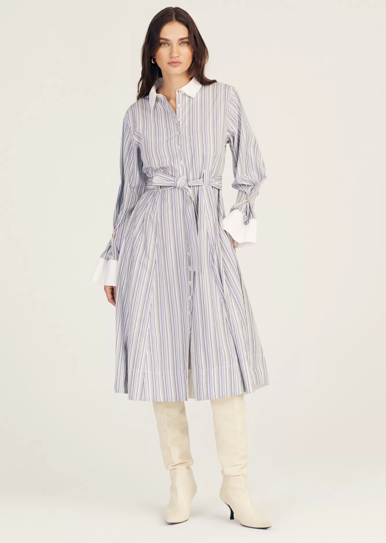 Derek Lam Alana Long Sleeve Shirt Dress Seine Blue Multi Store