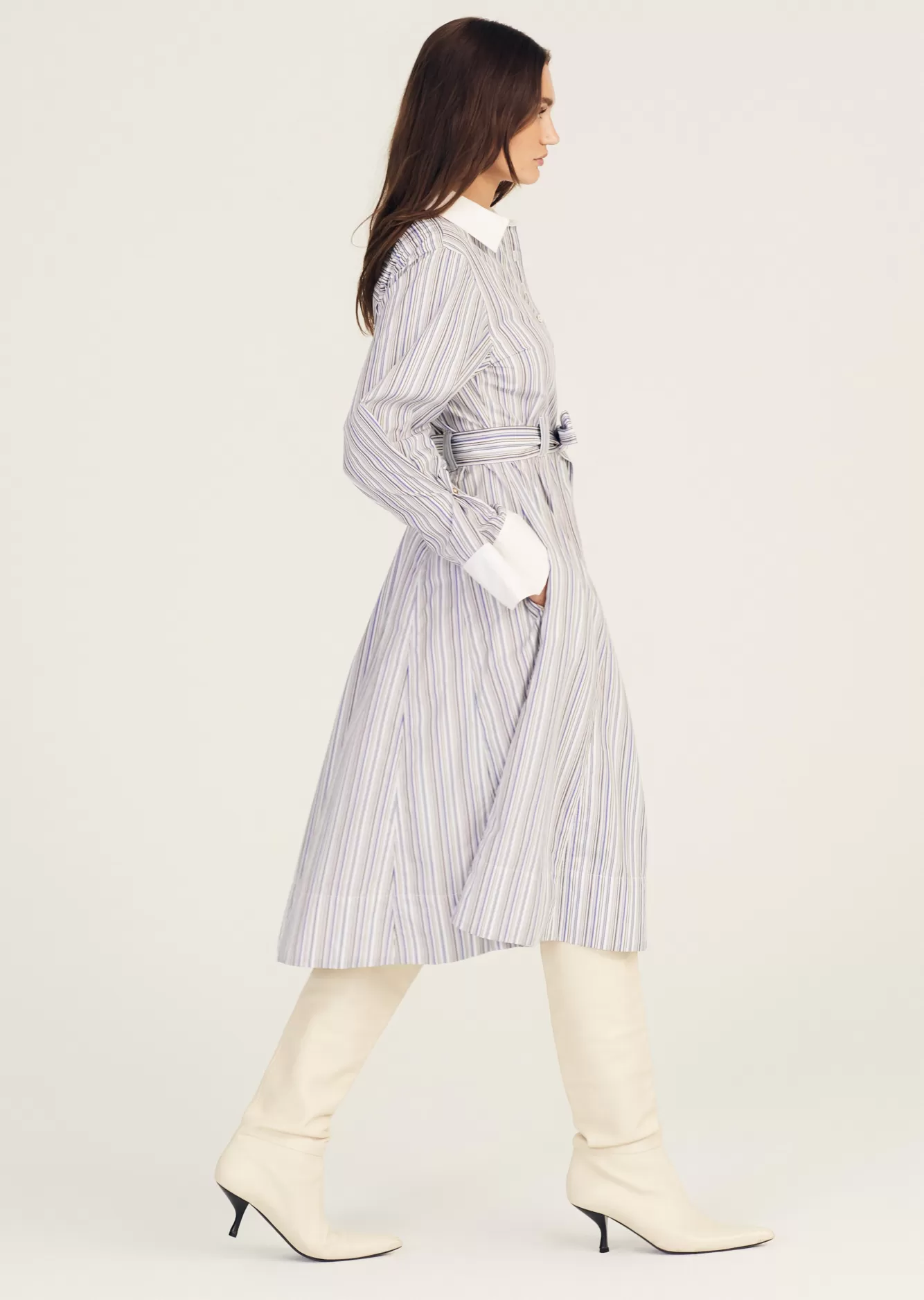 Derek Lam Alana Long Sleeve Shirt Dress Seine Blue Multi Store