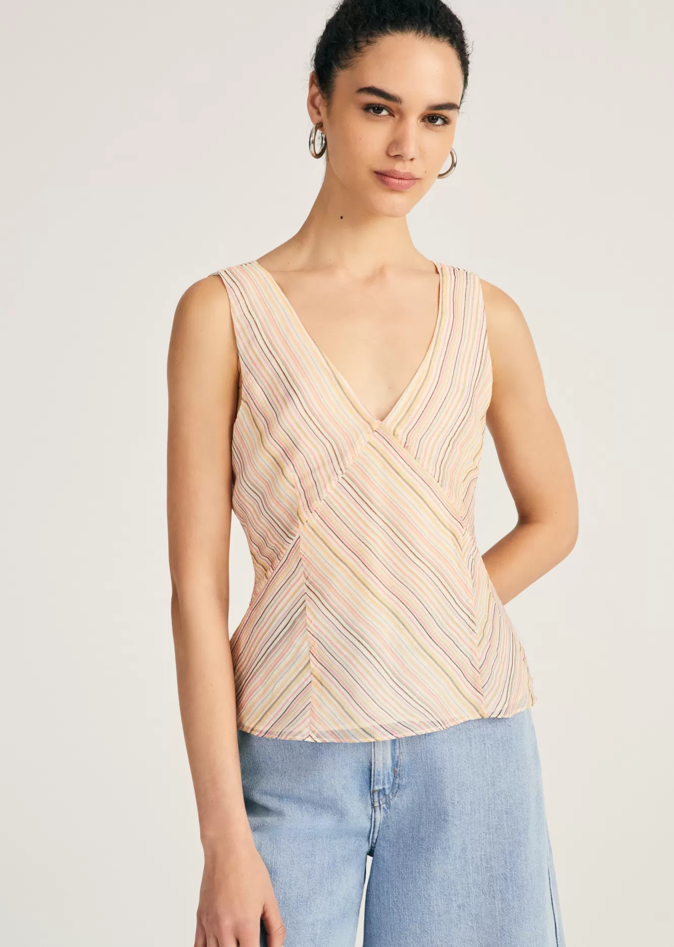Derek Lam Alix Sleeveless V-Neck Top Peach Multi Shop