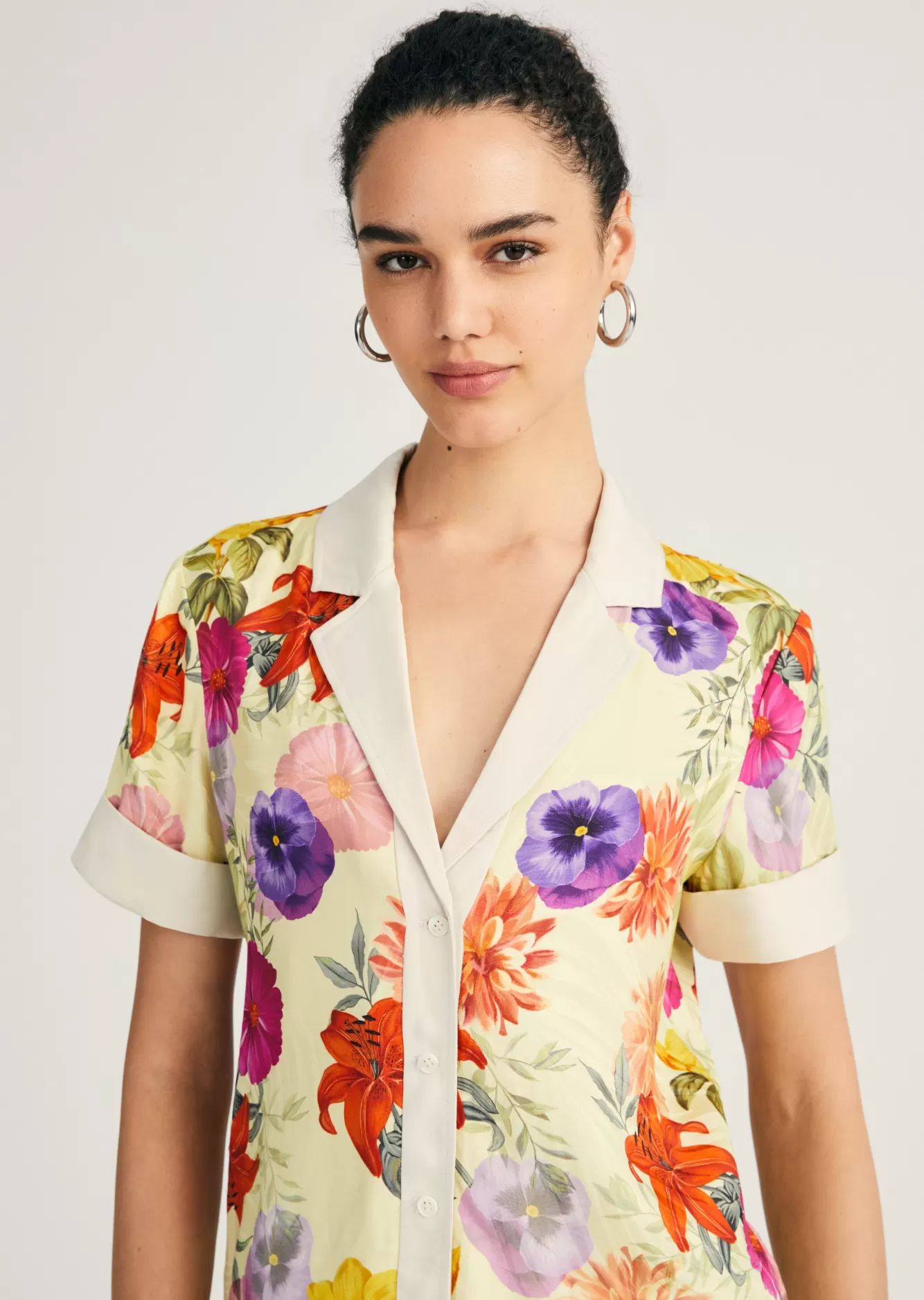 Derek Lam Amina Short Sleeve Button Front Shirt Sorbet Multi Shop