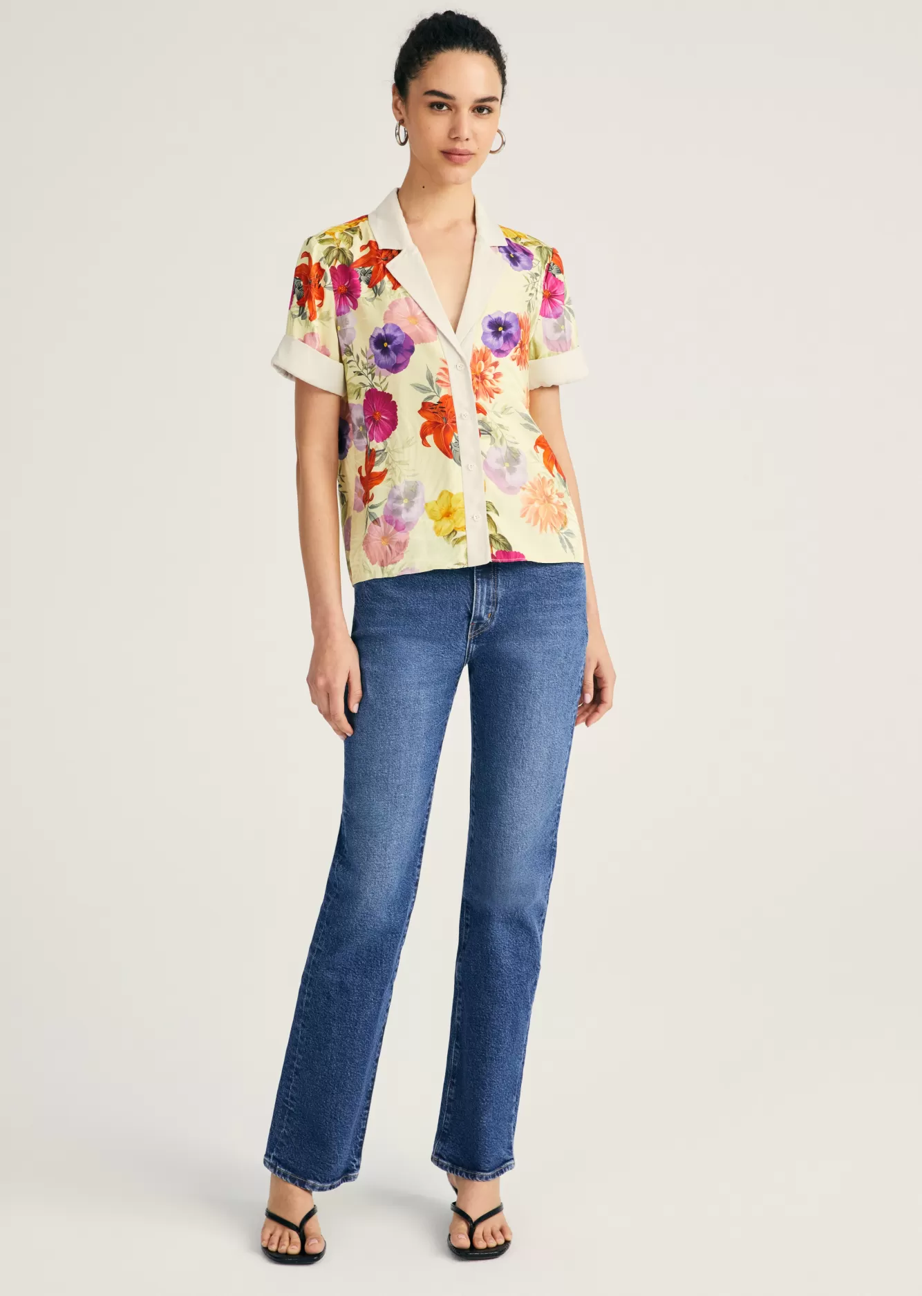 Derek Lam Amina Short Sleeve Button Front Shirt Sorbet Multi Shop