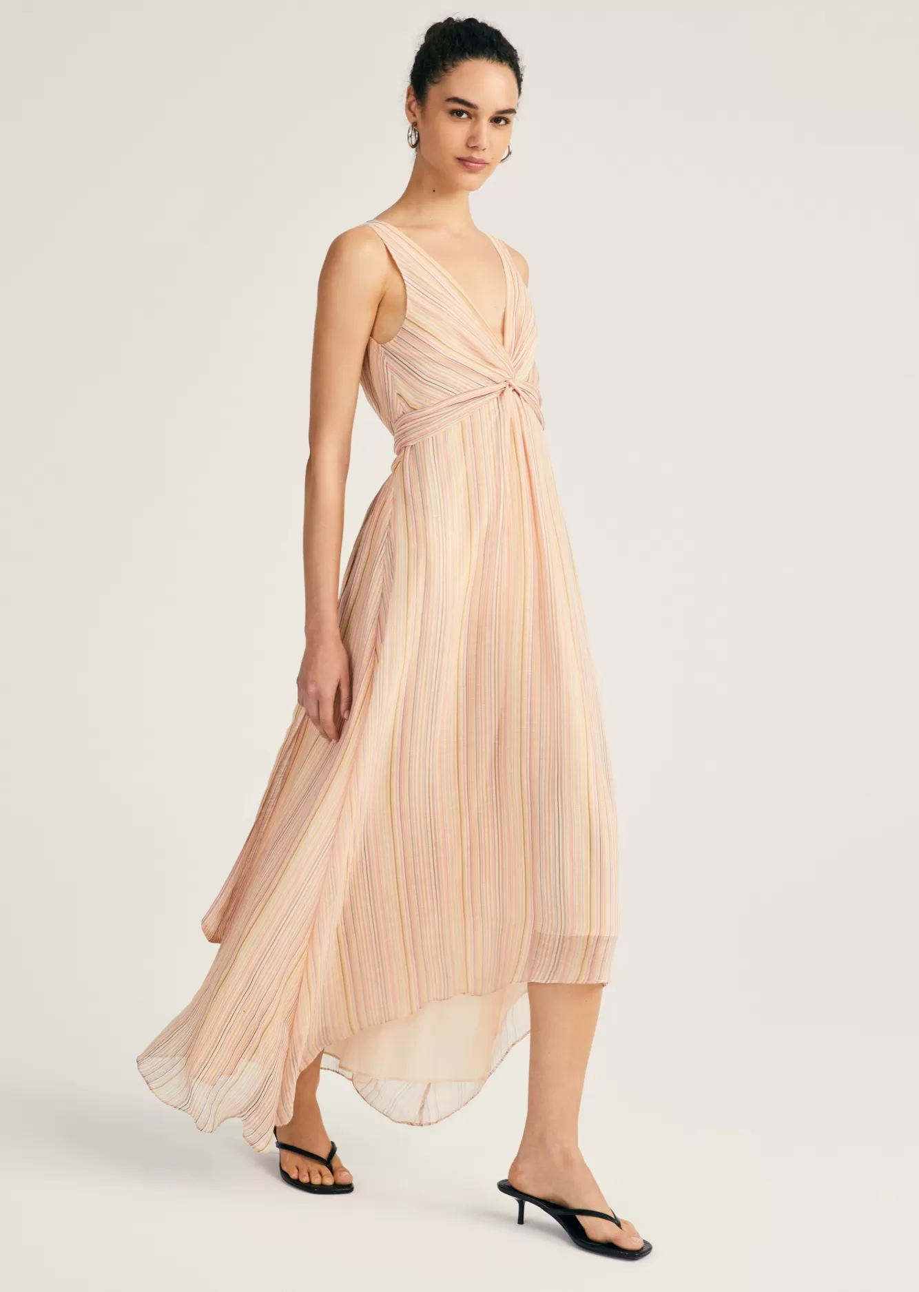 Derek Lam Anna V-Neck Midi Dress Peach Multi New