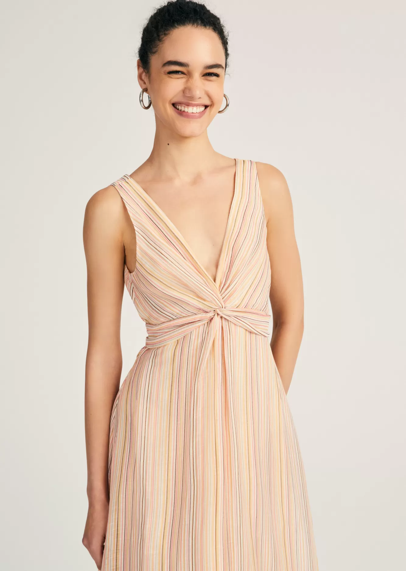 Derek Lam Anna V-Neck Midi Dress Peach Multi New
