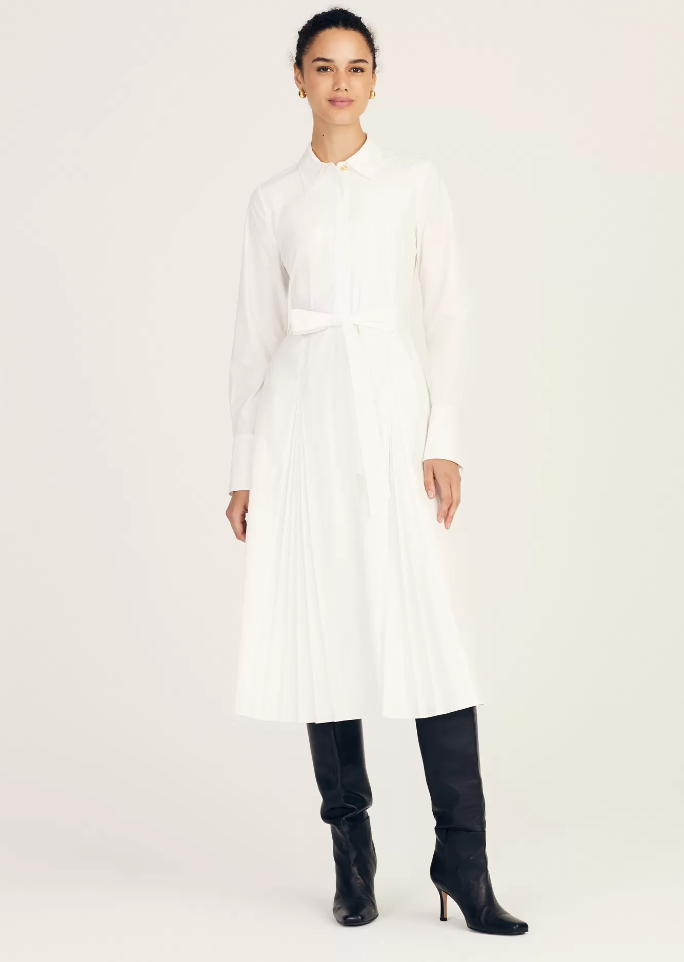 Derek Lam Annette Long Sleeve Pleated Shirt Dress Soft White Shop