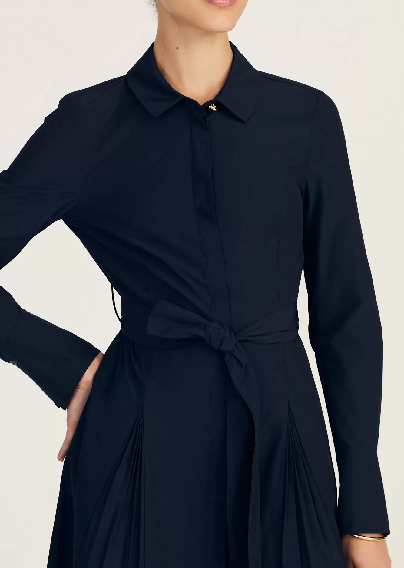Derek Lam Annette Long Sleeve Pleated Shirt Dress Midnight Shop