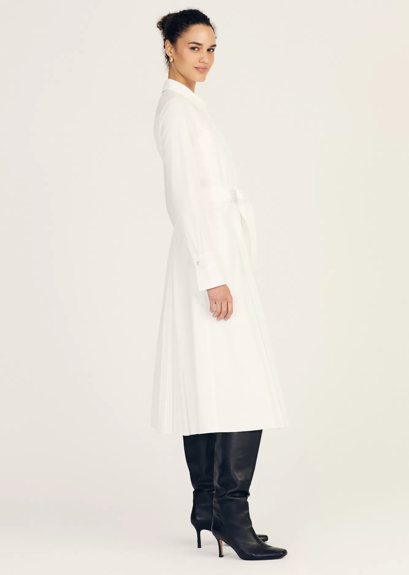 Derek Lam Annette Long Sleeve Pleated Shirt Dress Soft White Shop