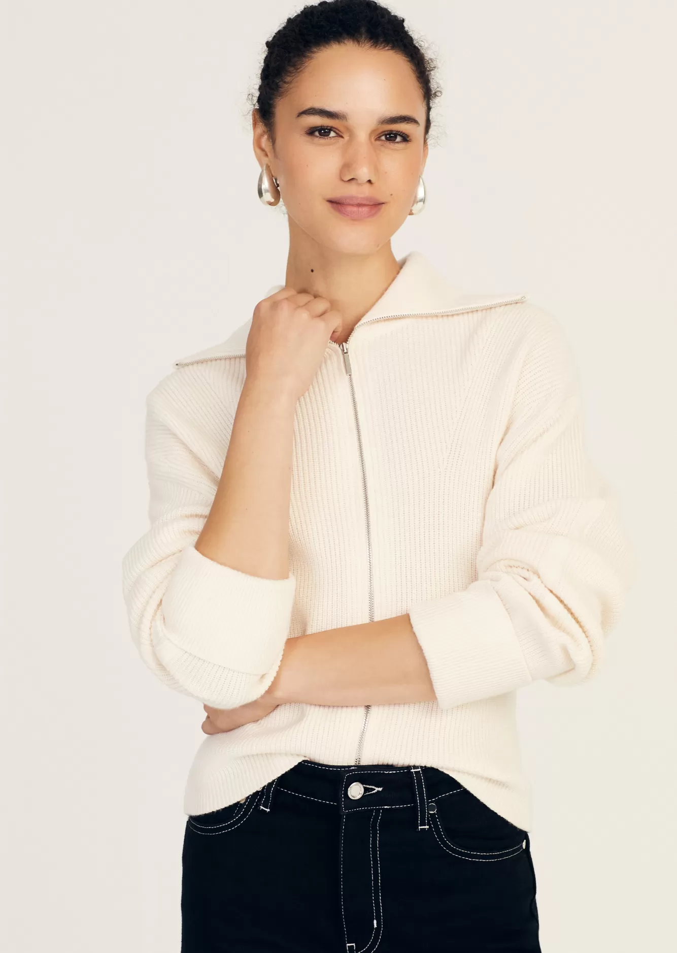 Derek Lam Armanda Zip Front Sweater Blanc de Blanc Flash Sale