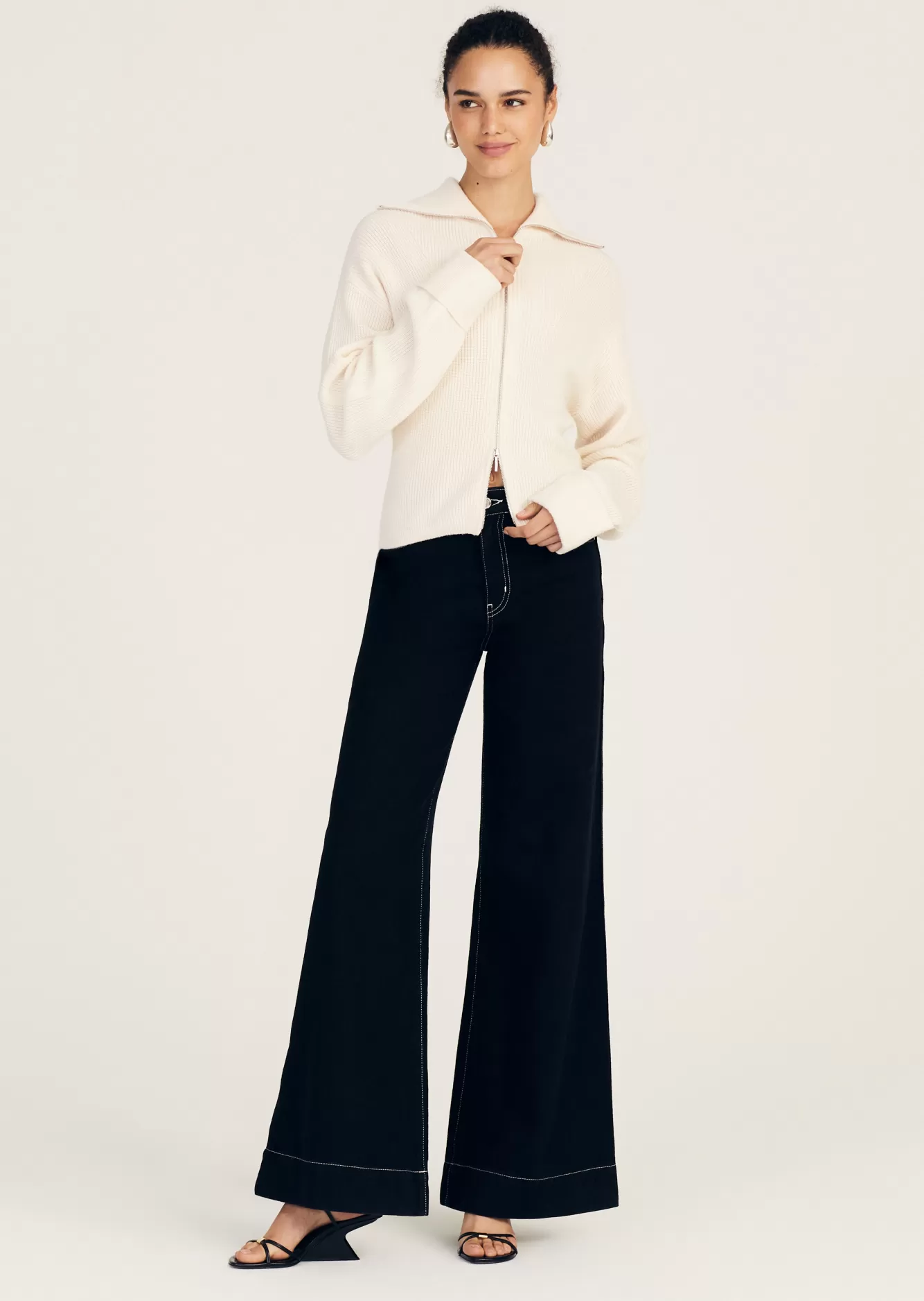 Derek Lam Armanda Zip Front Sweater Blanc de Blanc Flash Sale