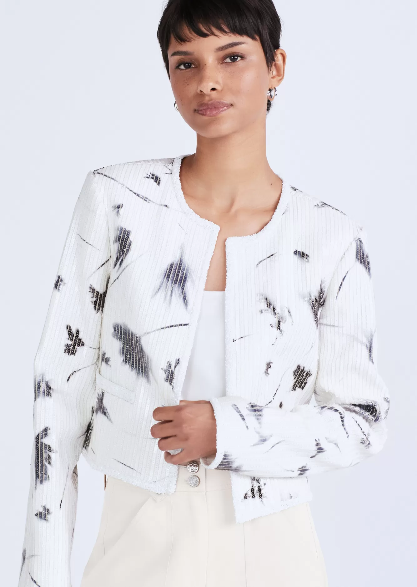 Derek Lam Cameron Sequin Jacket White Black Multi Clearance