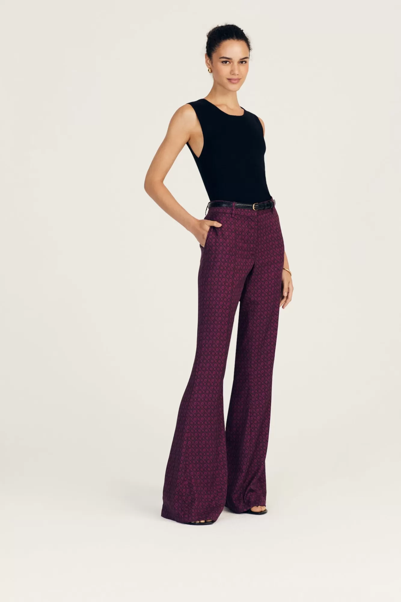 Derek Lam Cami High Rise Flare Pant Bordelaise Multi Sale