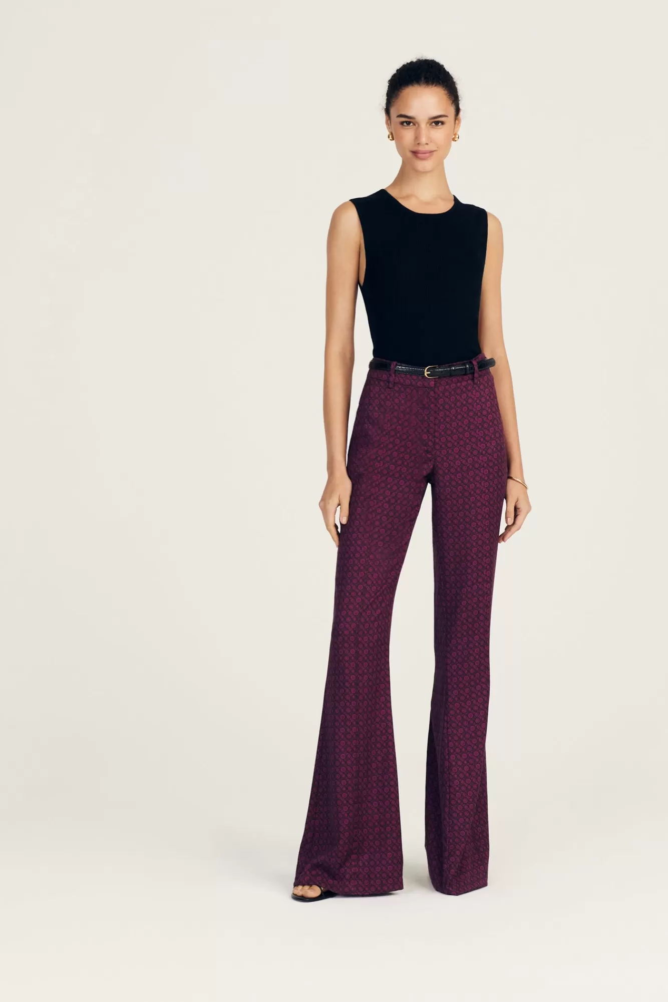 Derek Lam Cami High Rise Flare Pant Bordelaise Multi Sale