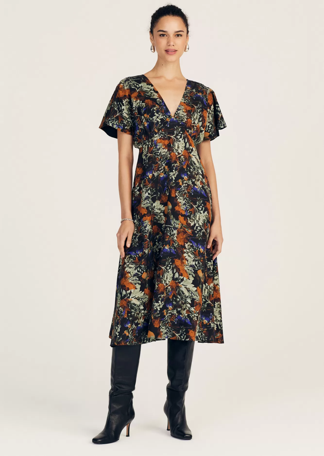 Derek Lam Cecile Flutter Sleeve Midi Dress Copper Multi Clearance