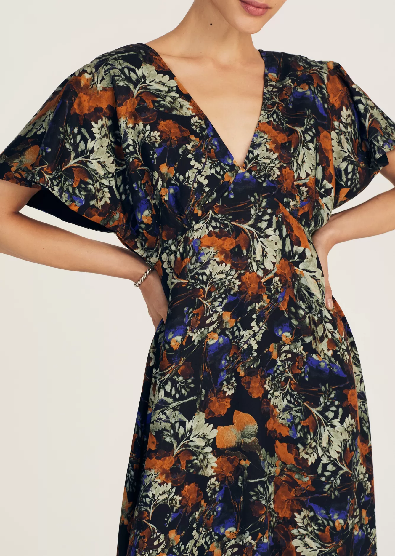 Derek Lam Cecile Flutter Sleeve Midi Dress Copper Multi Clearance