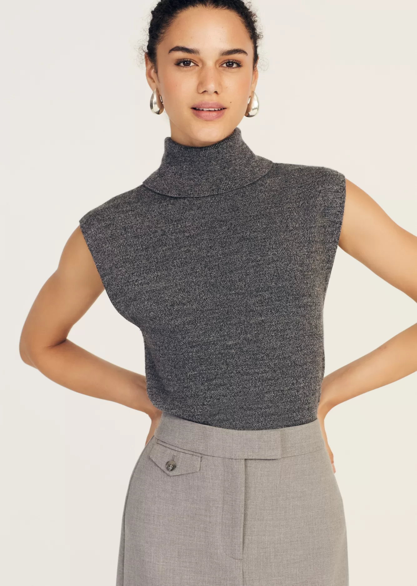 Derek Lam Contro Turtleneck Knit Vest Grey Melange Outlet