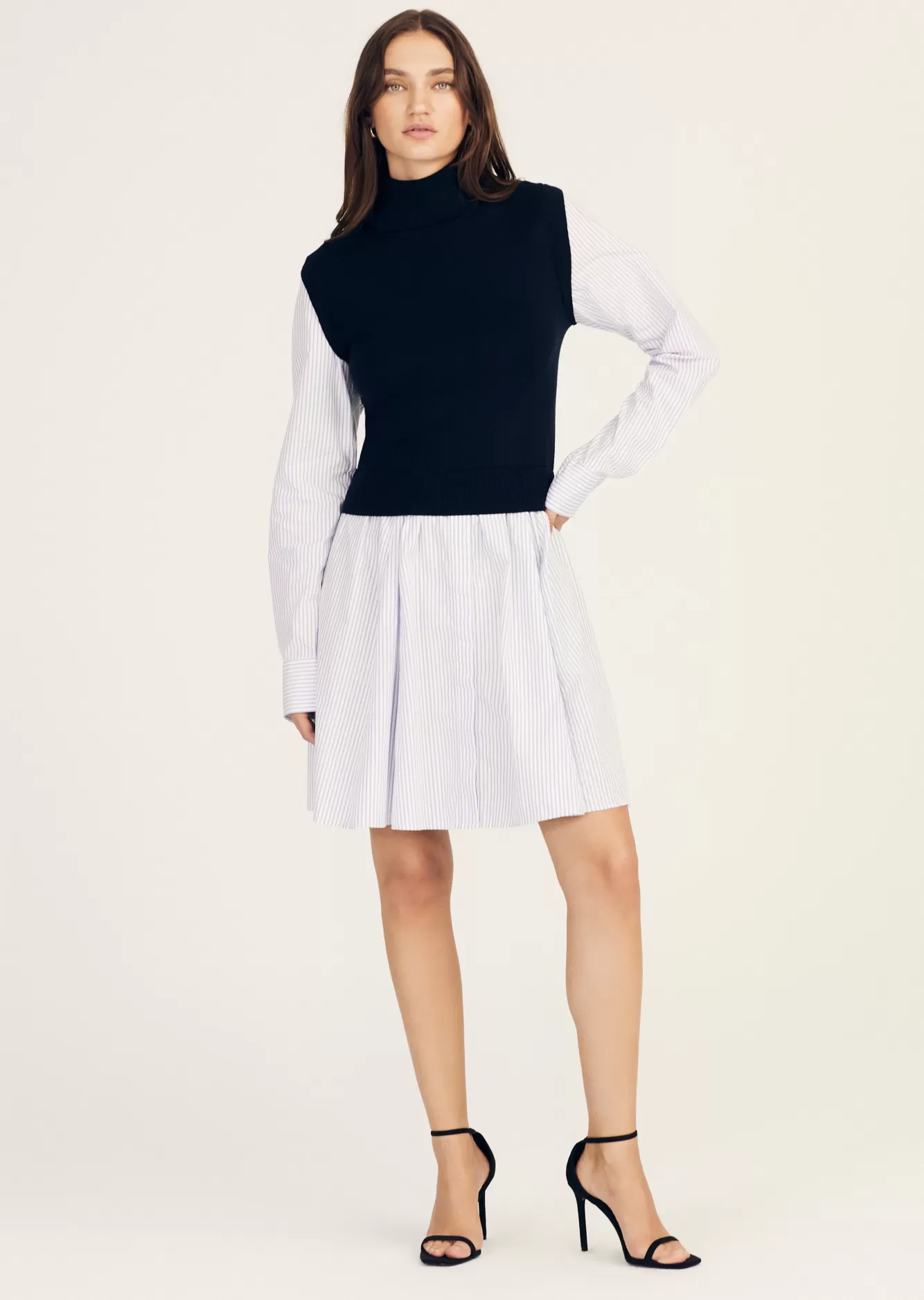 Derek Lam Cressida Mixed Media Dress Midnight-Stripe Discount