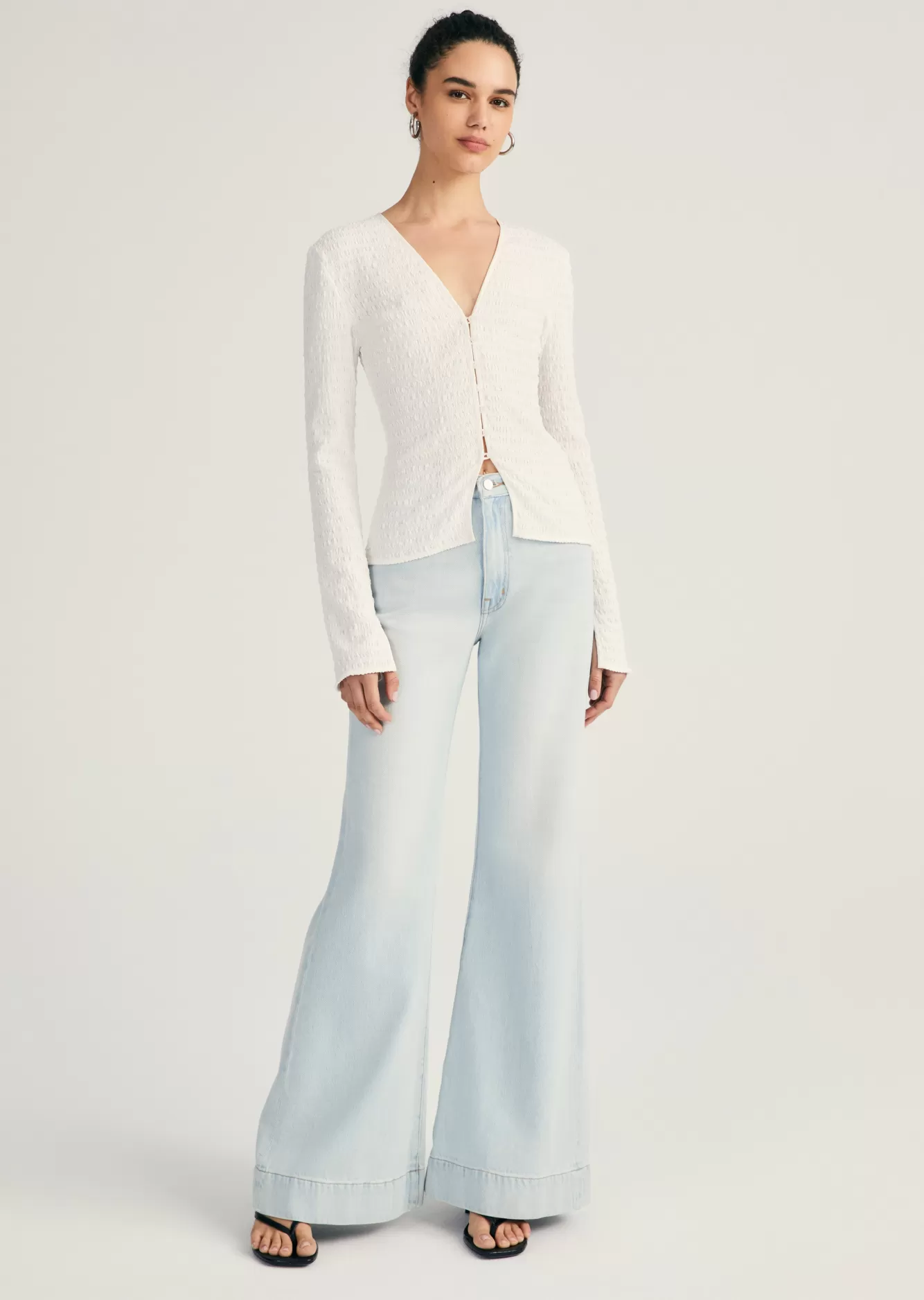 Derek Lam Esmee Long Sleeve Smocked Top Blanc de Blanc Discount