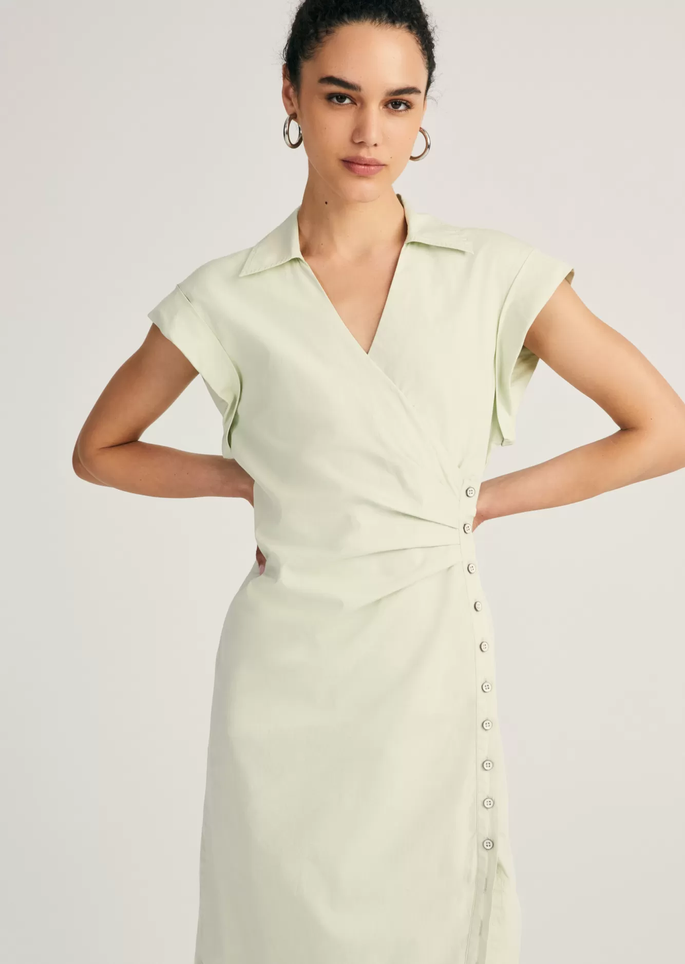 Derek Lam Evi Short Sleeve Buttoned Shirt Dress Jadeite Cheap