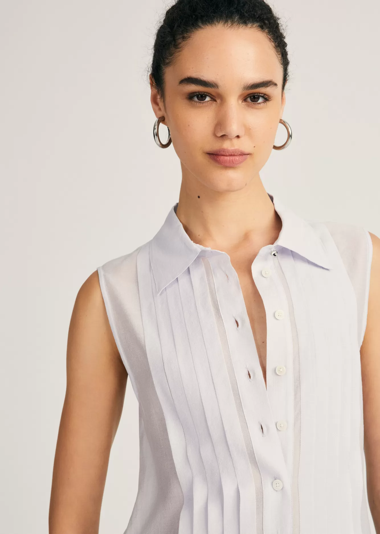 Derek Lam Janet Sleeveless Tuxedo Shirt Periwinkle Outlet