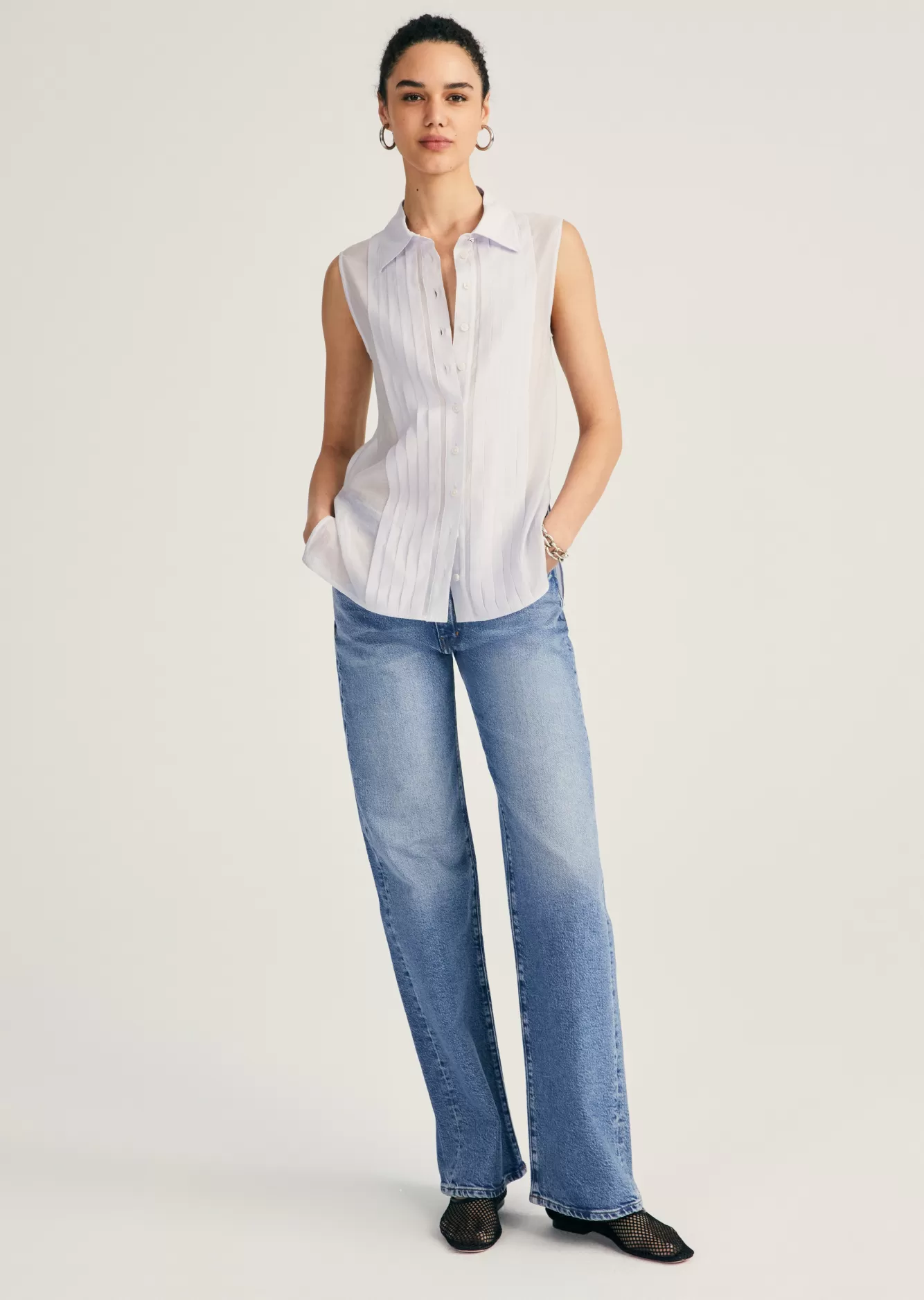 Derek Lam Janet Sleeveless Tuxedo Shirt Periwinkle Outlet