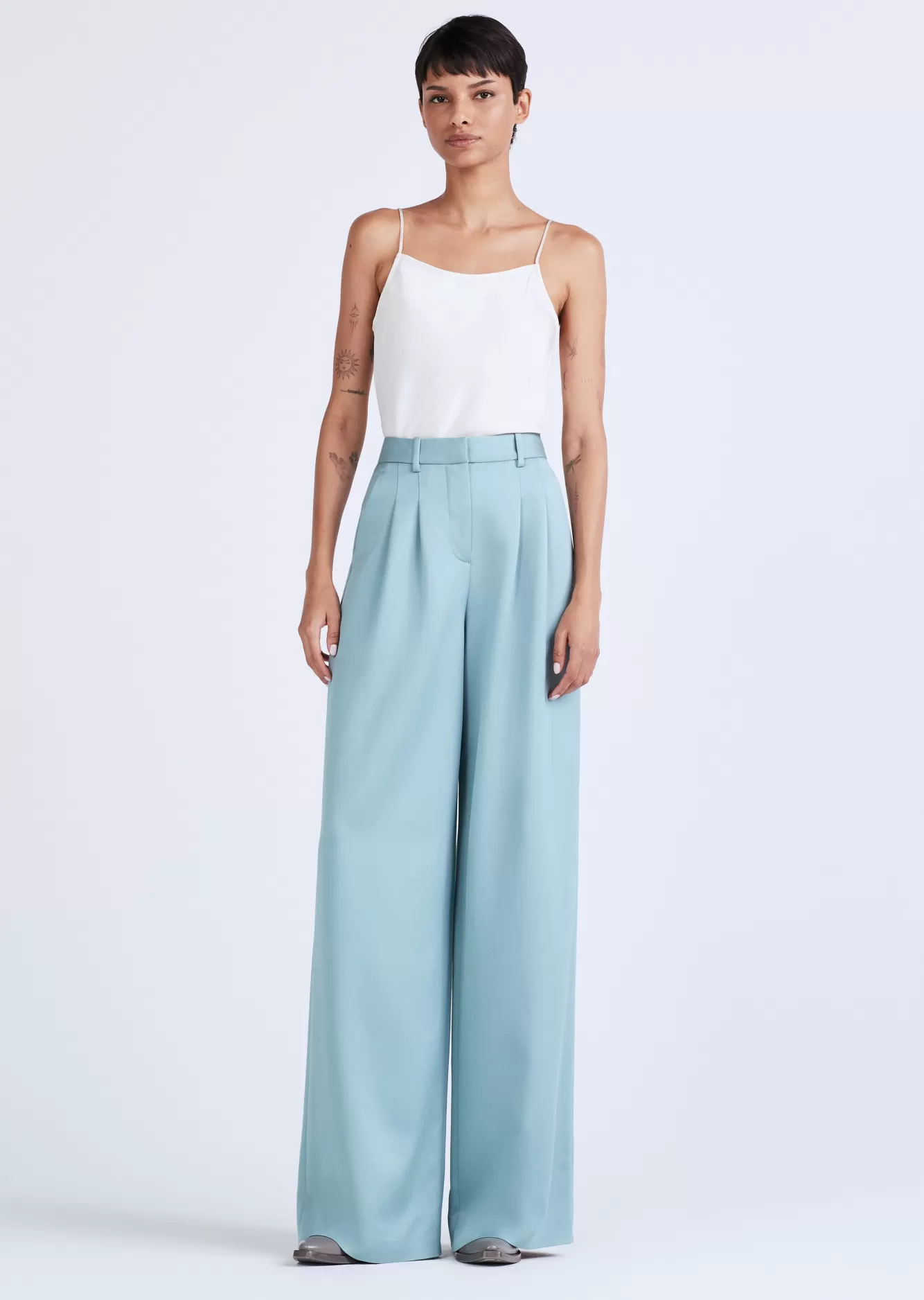 Derek Lam Joetta Wide Leg Pleat Front Trouser Dusty Teal Hot