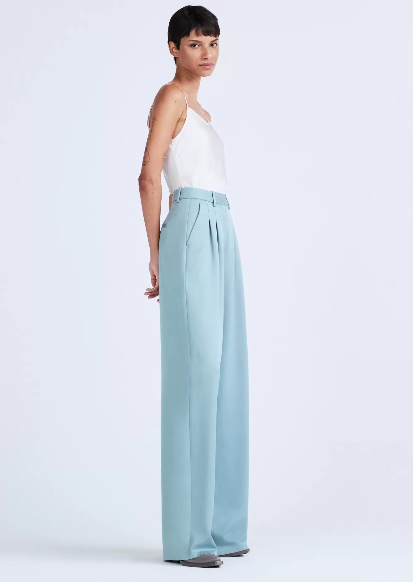 Derek Lam Joetta Wide Leg Pleat Front Trouser Dusty Teal Hot