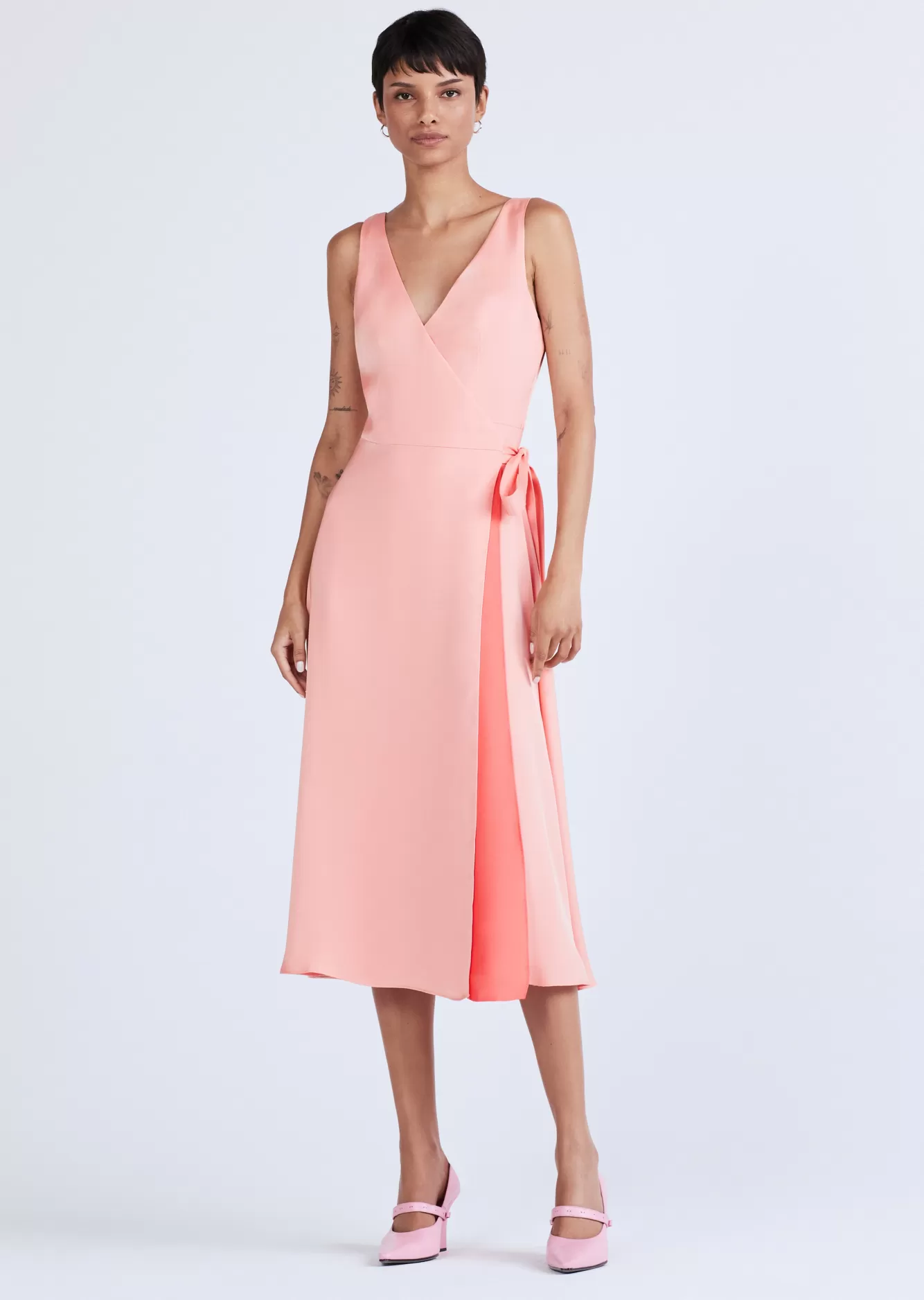 Derek Lam Kathleen Shoulder Tie Midi Dress Sunset-Sherbert Hot