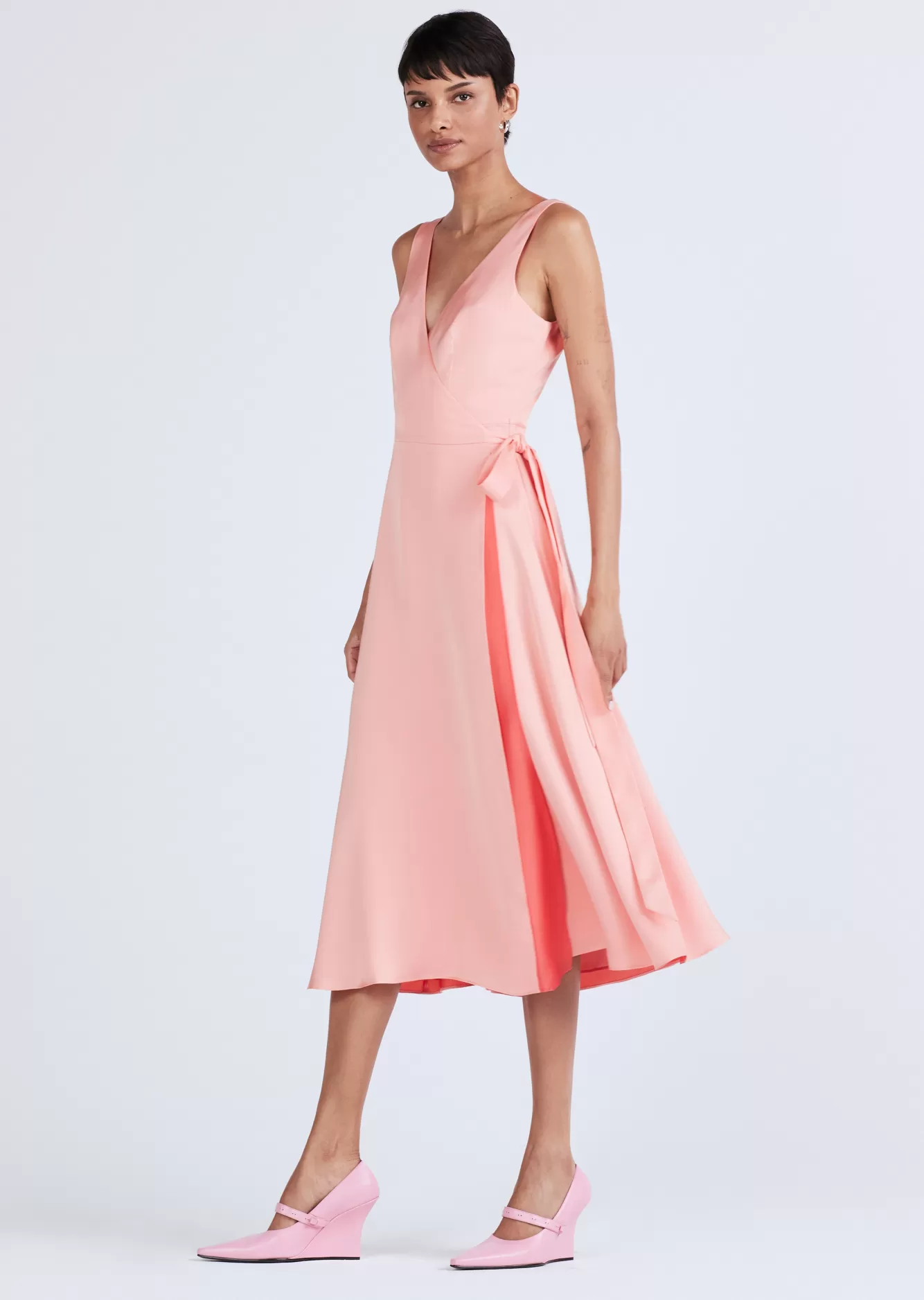 Derek Lam Kathleen Shoulder Tie Midi Dress Sunset-Sherbert Hot