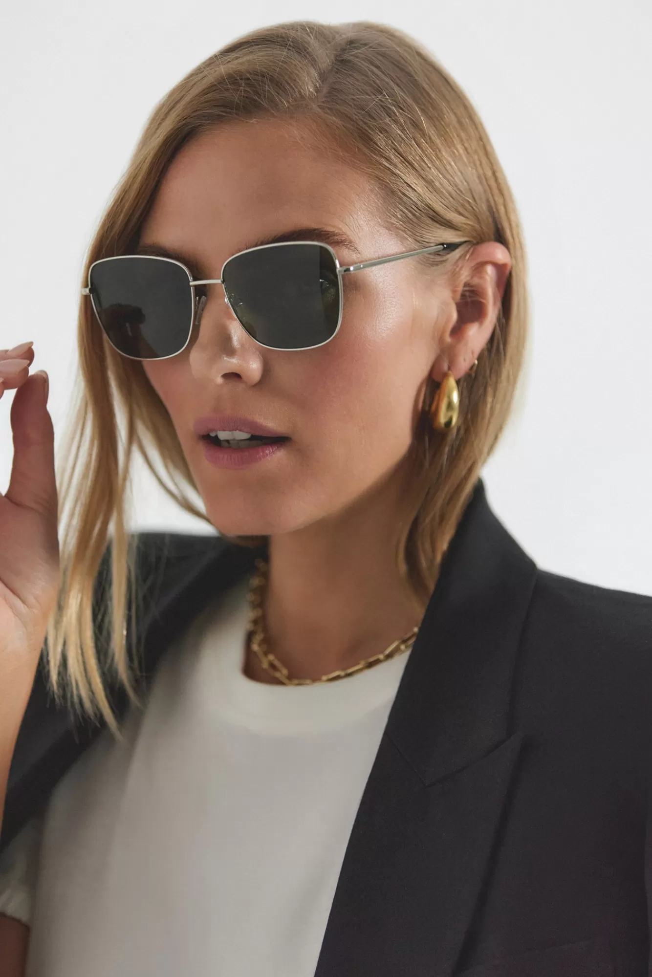 Derek Lam Kirby Oversized Single Wire Cateye Sunglasses Silver Emerald Hot