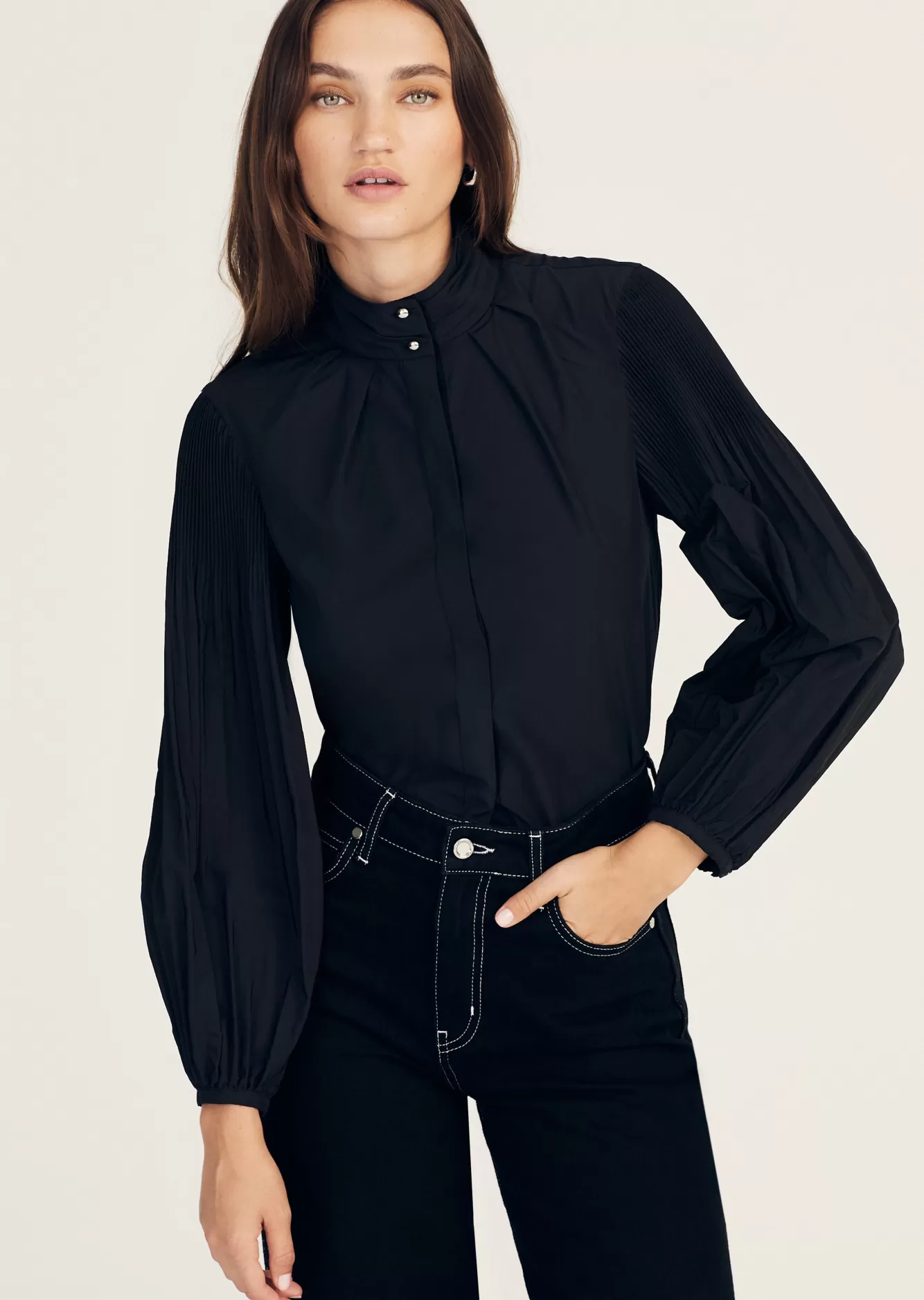 Derek Lam Lupa Pleated Sleeve Top Black Hot