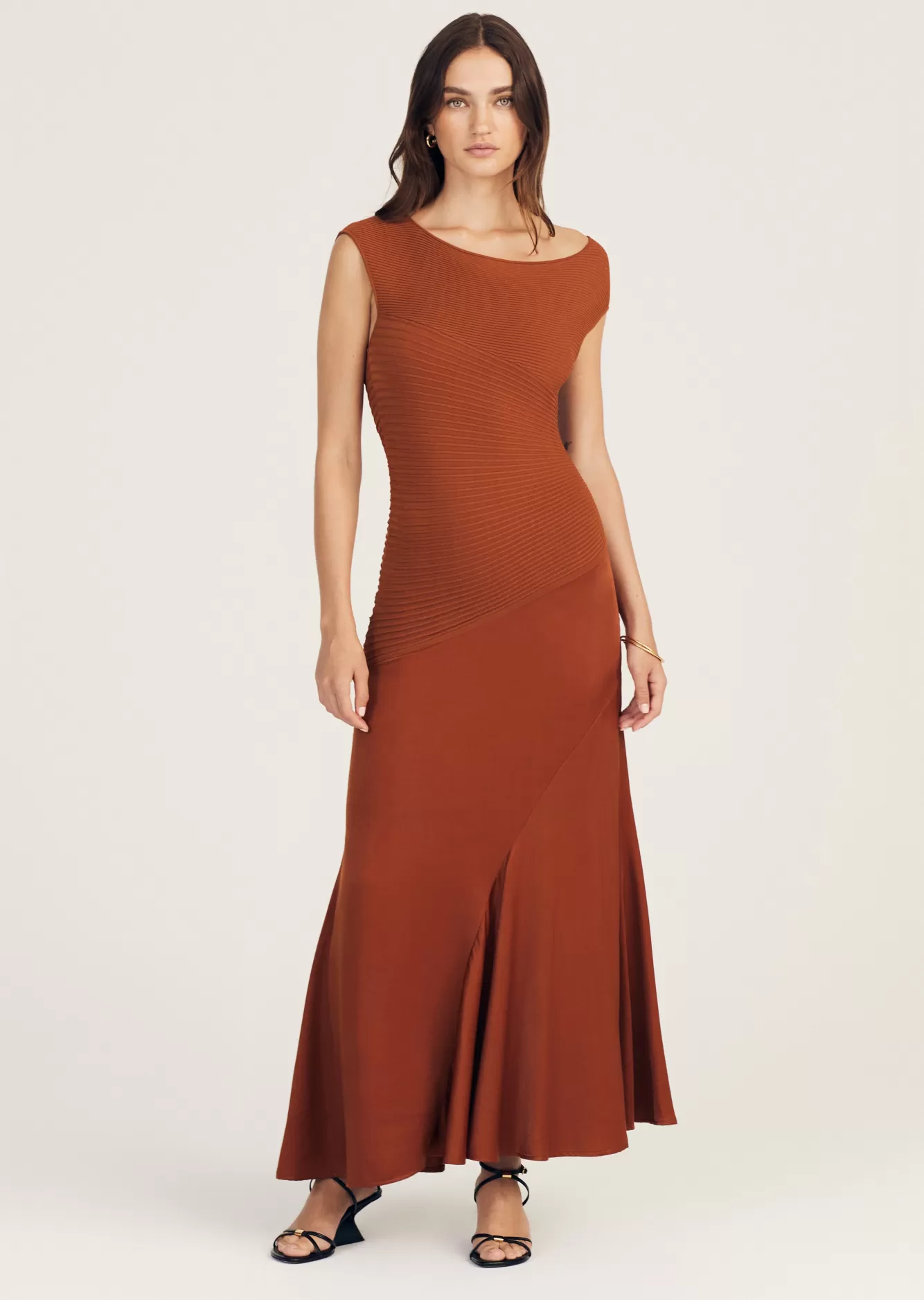 Derek Lam Madeline Mixed Media Dress Copper Clearance