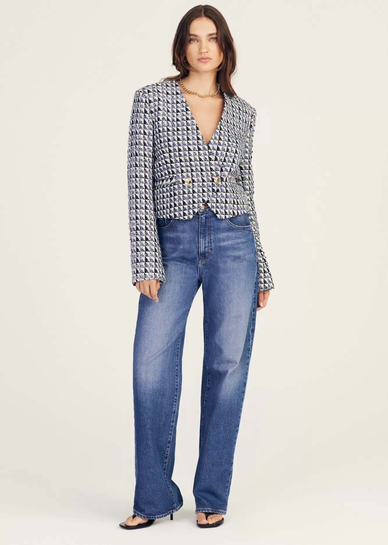 Derek Lam Marcel Fringe Tweed Jacket Blanc de Blanc-Indigo Best Sale