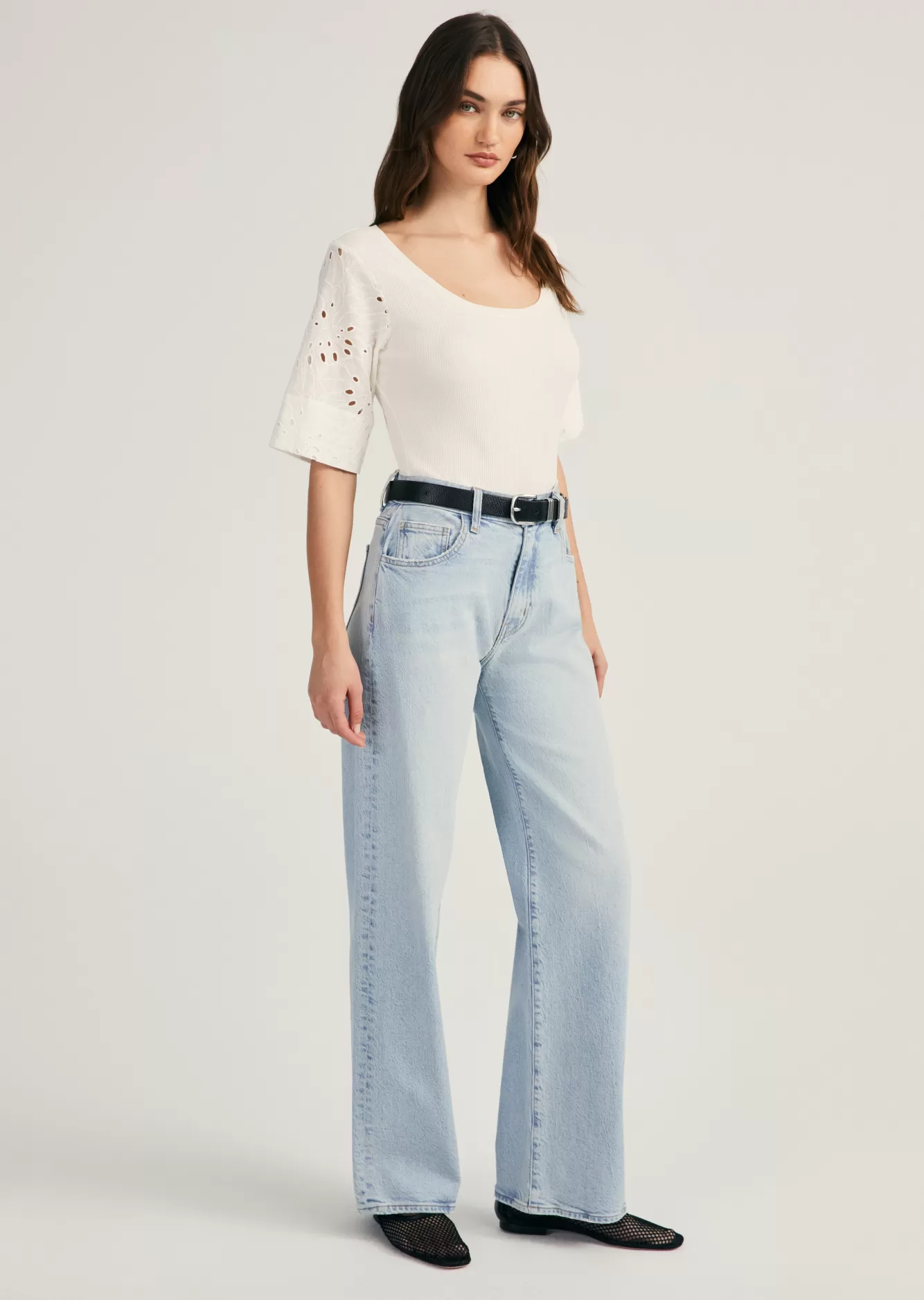 Derek Lam Margaux Mixed Media Tee Blanc de Blanc Hot