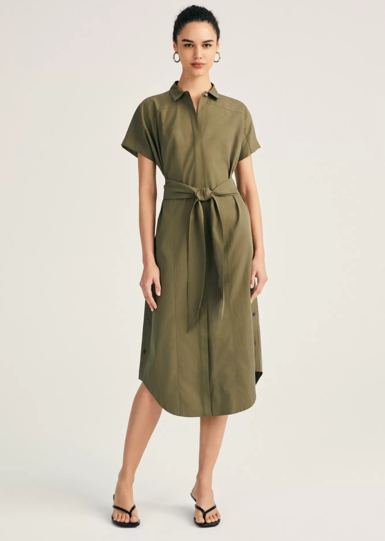 Derek Lam Mikala Short Sleeve Belted Shirt Dress Oregano Hot