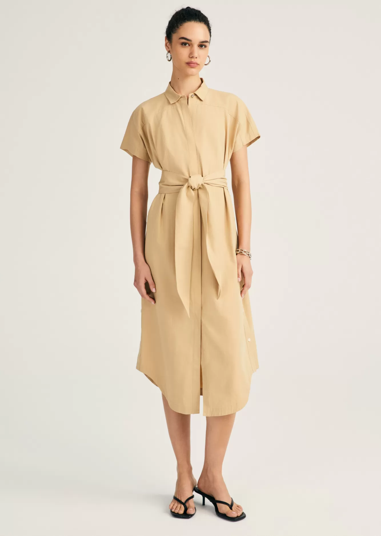 Derek Lam Mikala Short Sleeve Belted Shirt Dress Toffee Cheap