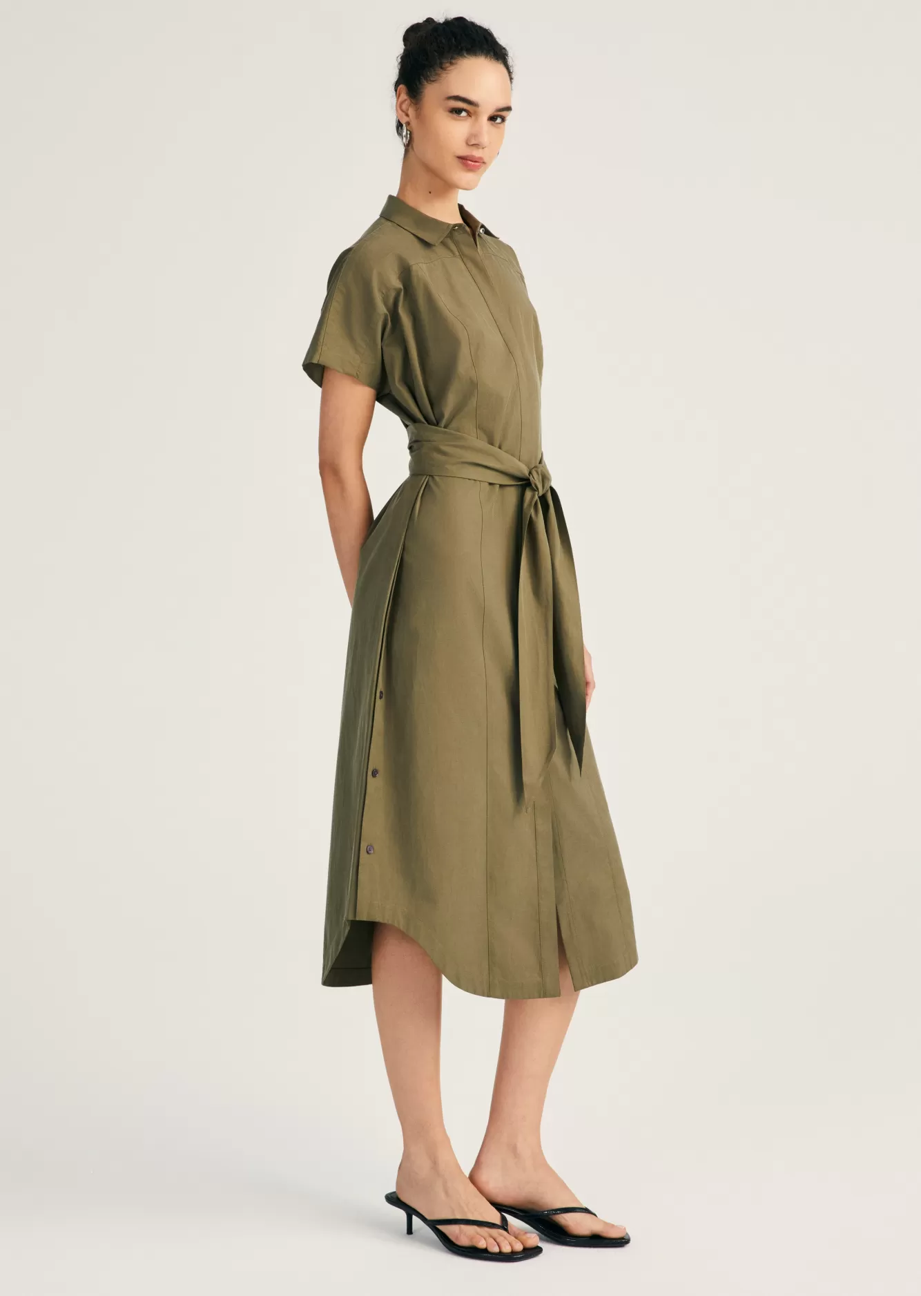 Derek Lam Mikala Short Sleeve Belted Shirt Dress Oregano Hot