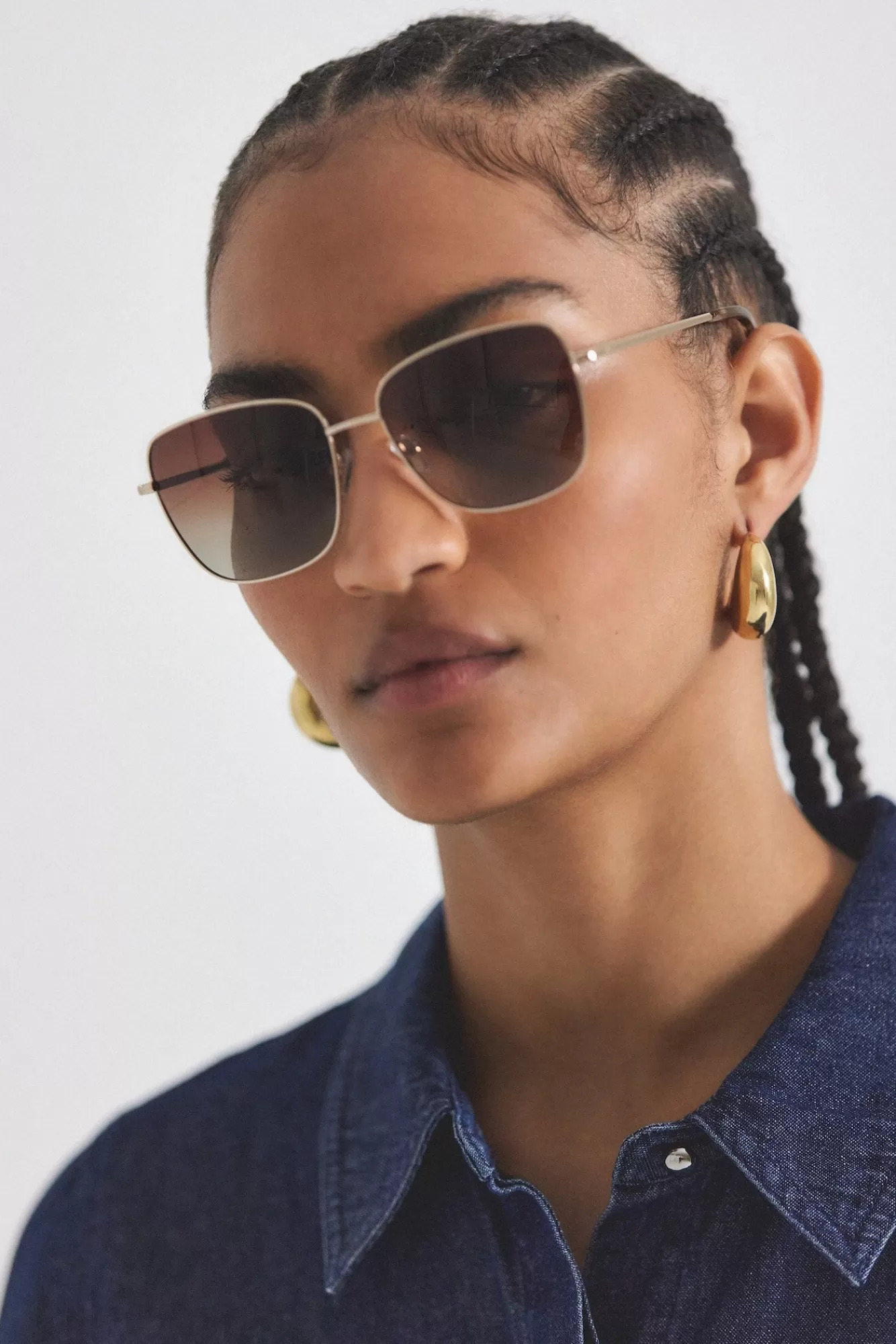 Derek Lam Millie Classic Single Wire Rectangle Sunglasses Gold Brown Cheap