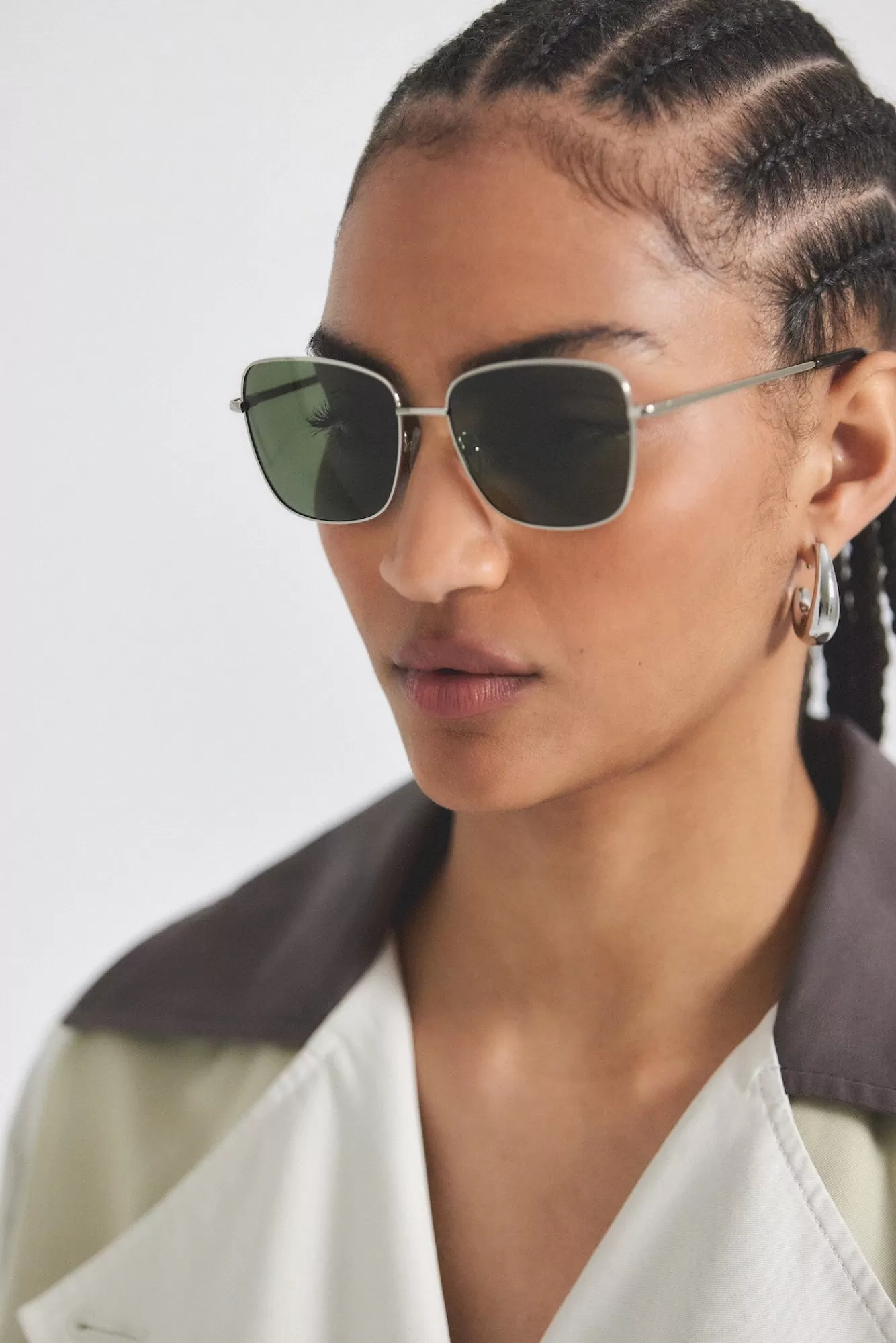 Derek Lam Millie Classic Single Wire Rectangle Sunglasses Silver Tortoise New