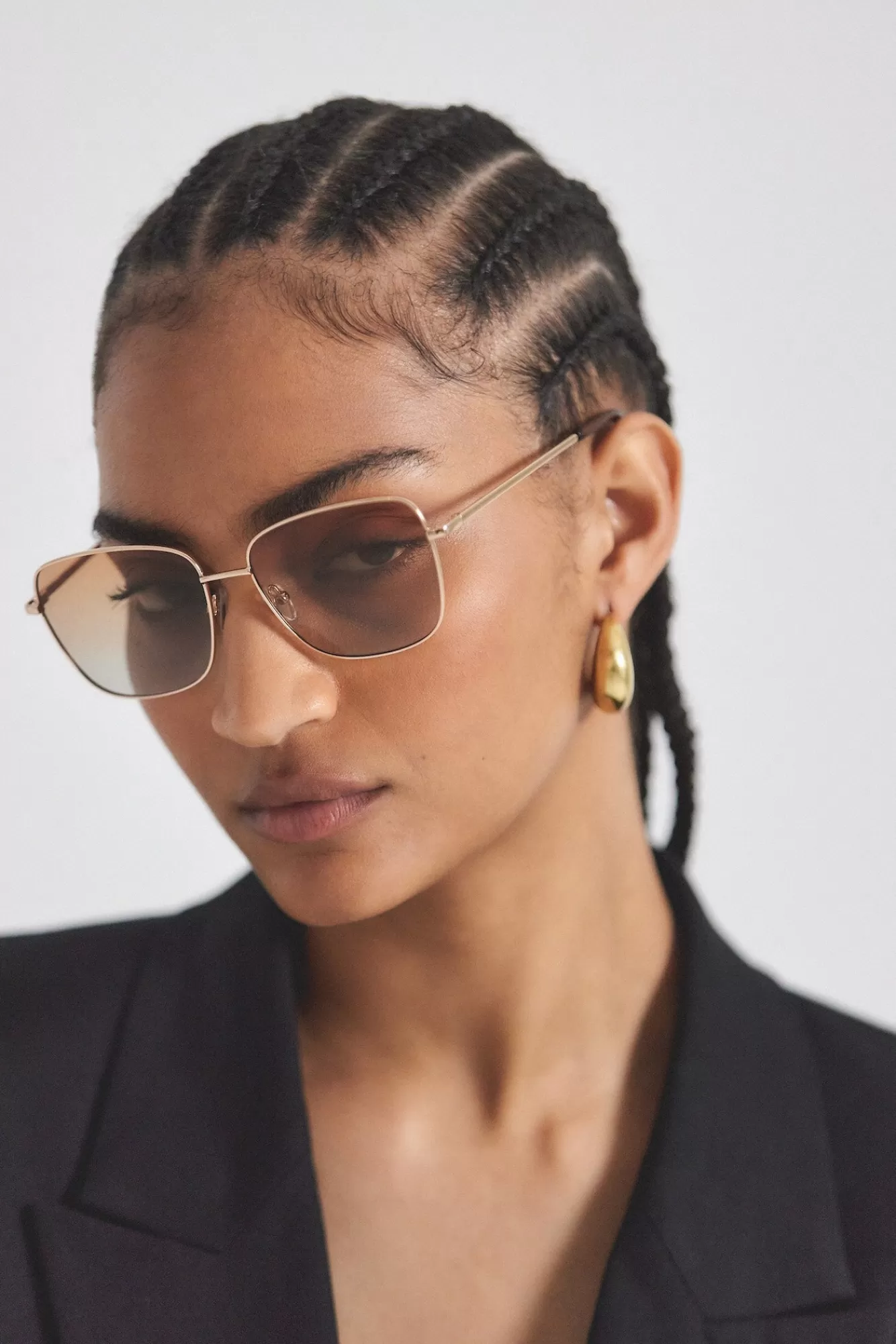 Derek Lam Millie Classic Single Wire Rectangle Sunglasses Gold Orange New