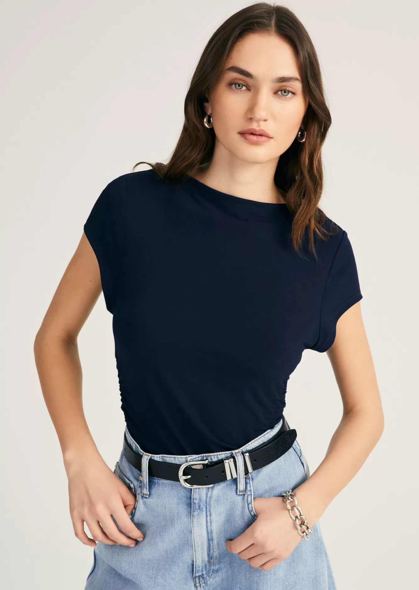 Derek Lam Mima Short Sleeve Ruched Top Night Sky Shop