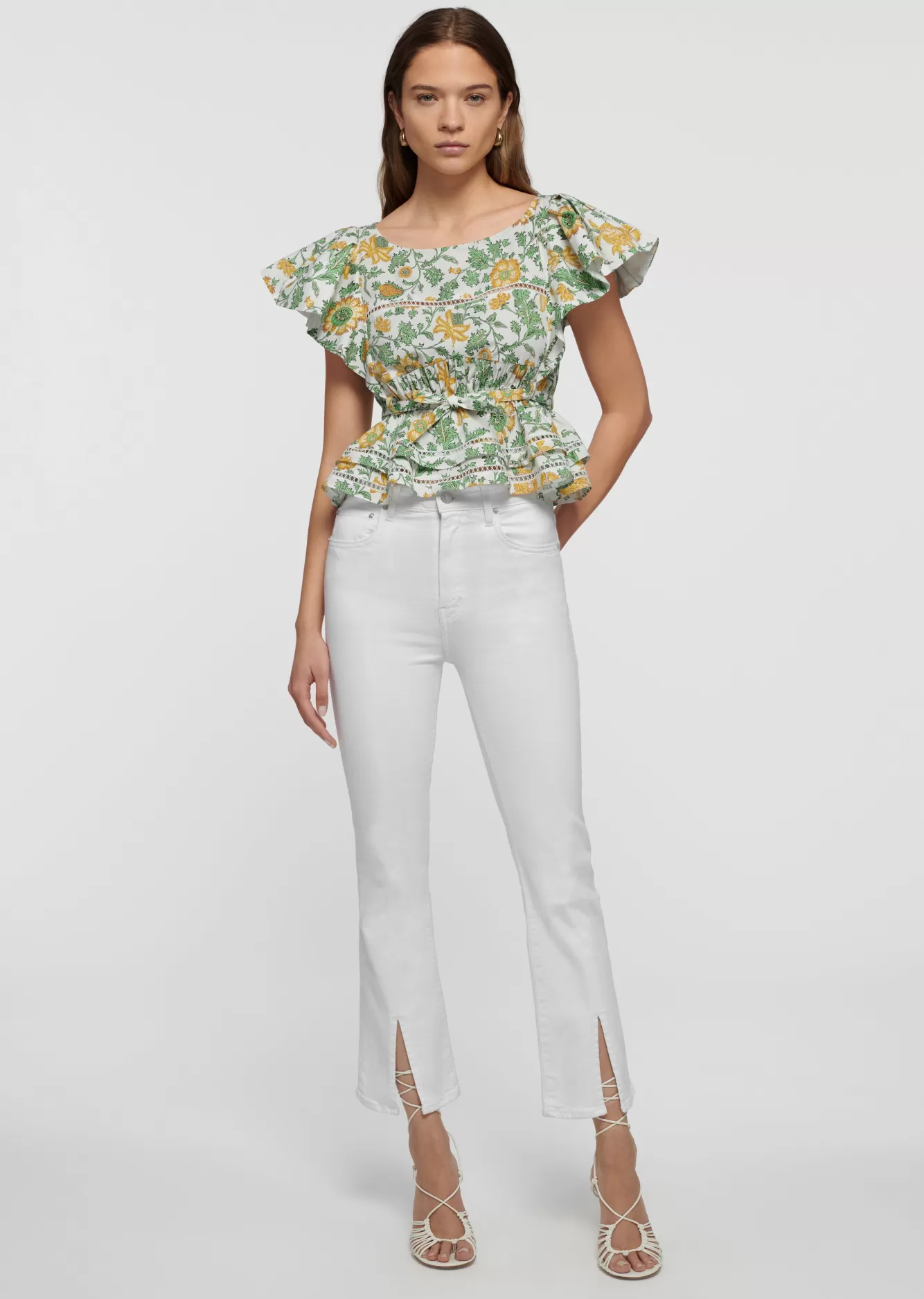 Derek Lam Mira Front Slit Crop Flare Jeans White Store