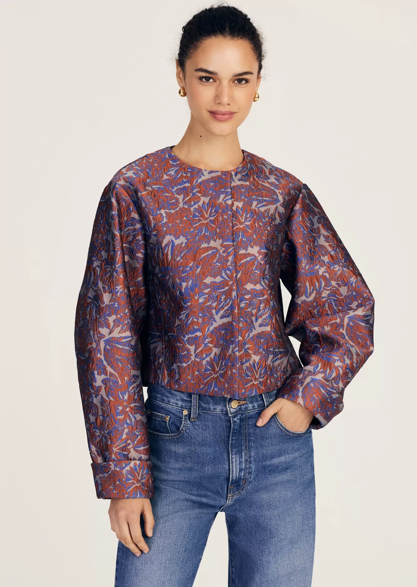 Derek Lam Neville Cloque Jacket Red Ochre Multi Shop