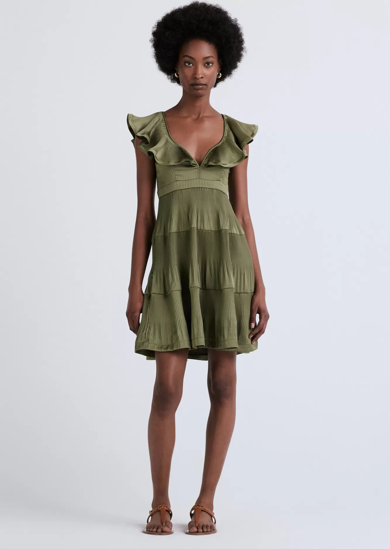 Derek Lam Persis Pleated Ruffle Dress Fatigue Best Sale