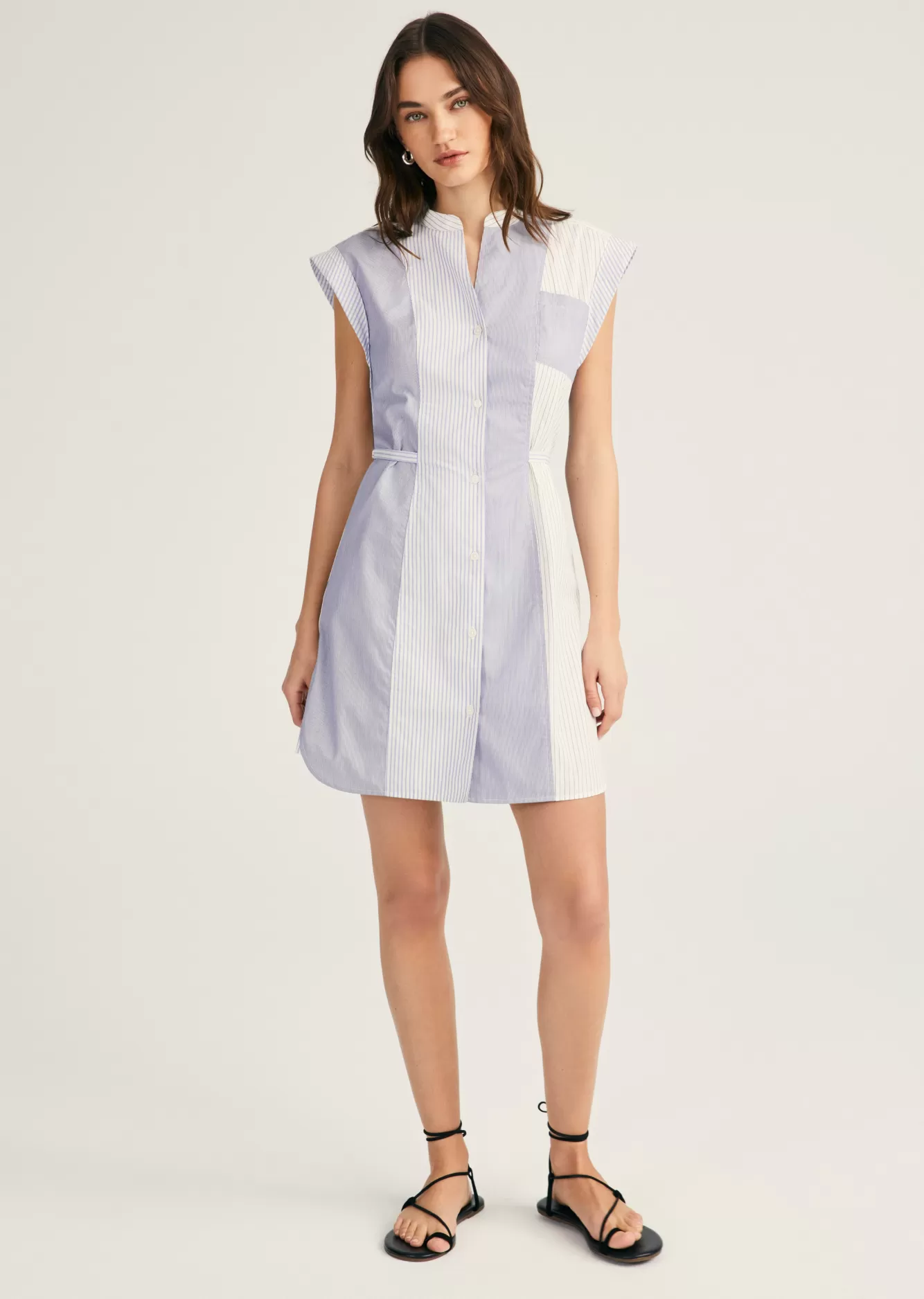 Derek Lam Peyton Sleeveless Shirt Dress White-Blue Best Sale