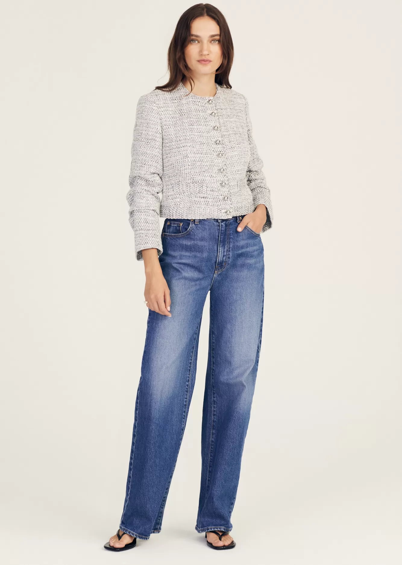 Derek Lam Piera Ruched Sleeve Jacket Blue-Ivory Outlet