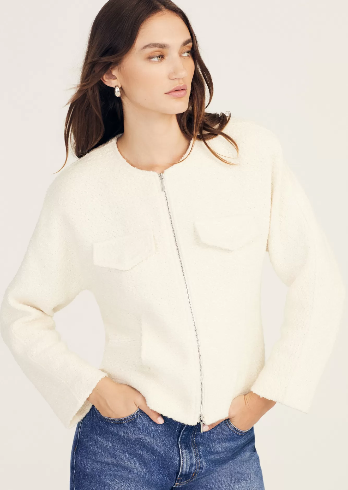 Derek Lam Prewett Zip Front Jacket Blanc de Blanc Cheap