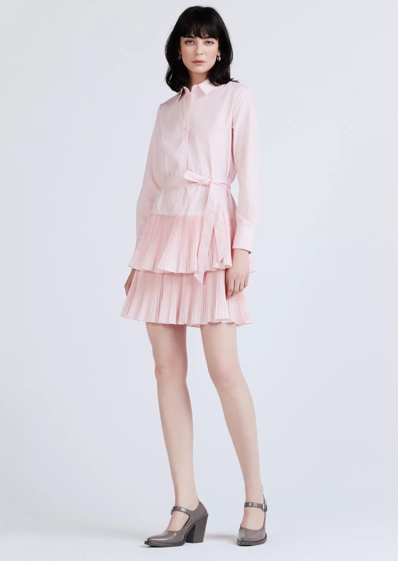 Derek Lam Sterling Long Sleeve Pleated Mini Dress Pink Dogwood Hot