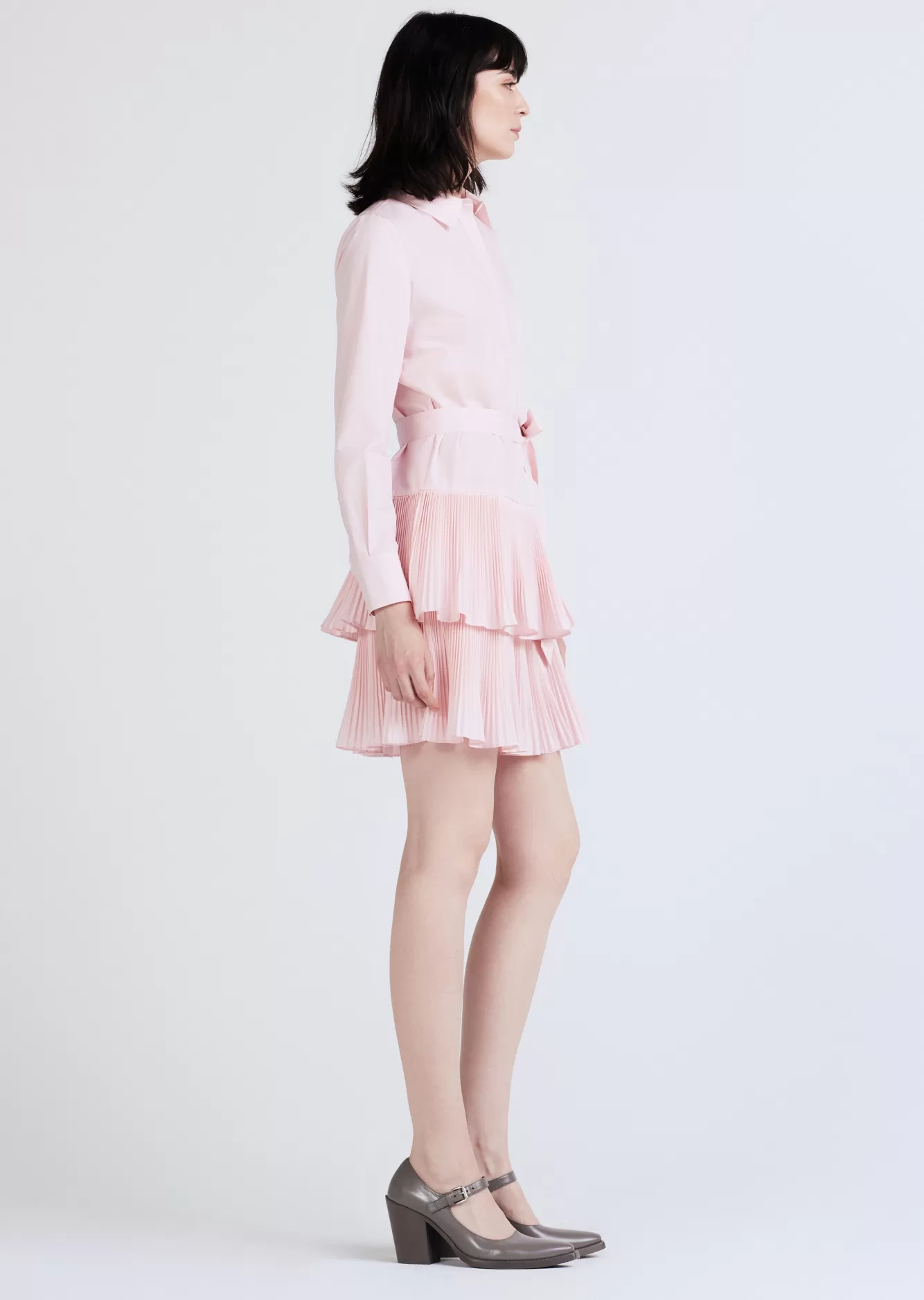 Derek Lam Sterling Long Sleeve Pleated Mini Dress Pink Dogwood Hot