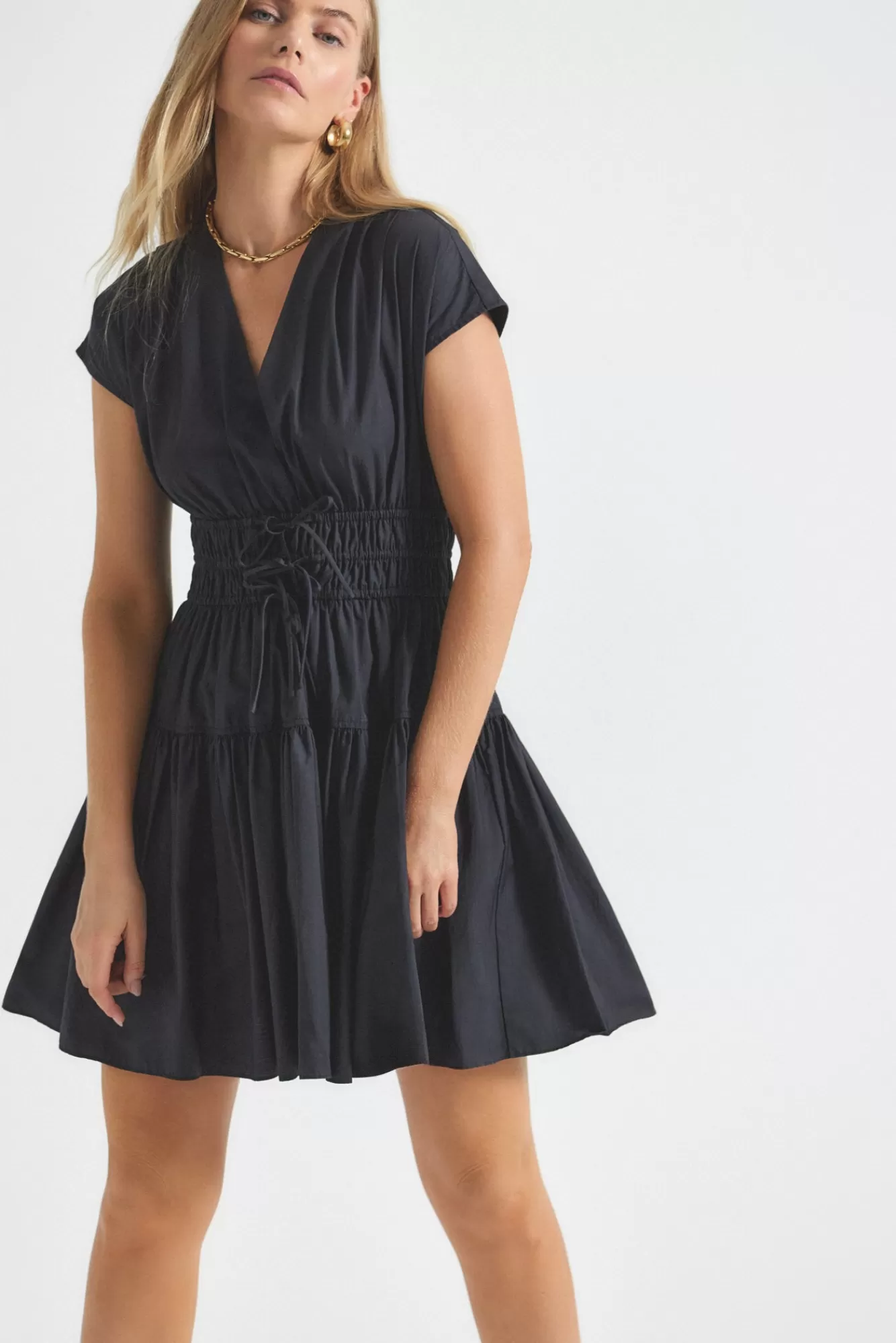 Derek Lam Tora V-Neck Dress Black New