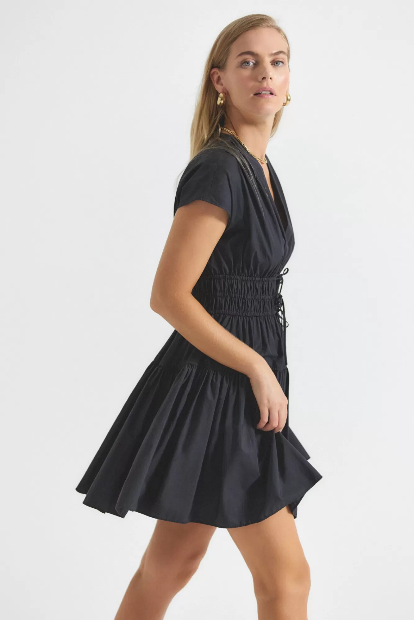 Derek Lam Tora V-Neck Dress Black New